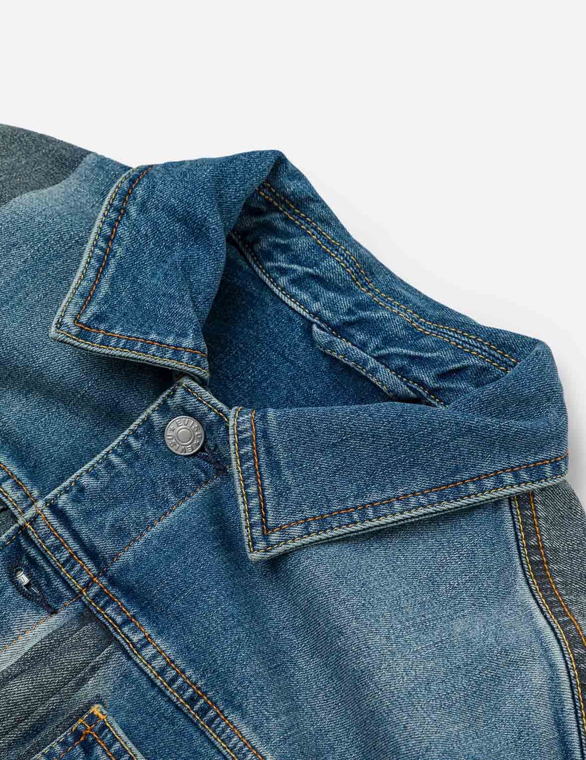Two-tone Daicock Inserted Regular Fit Denim Jacket - 5