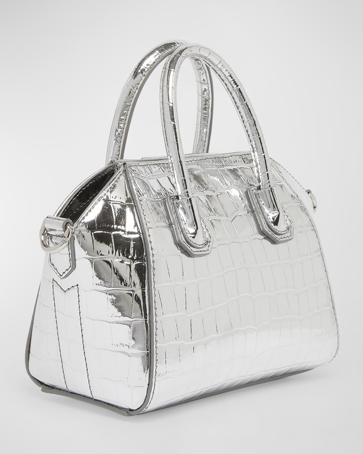 Antigona Toy Top-Handle Bag in Metallic Croc-Embossed Leather - 6