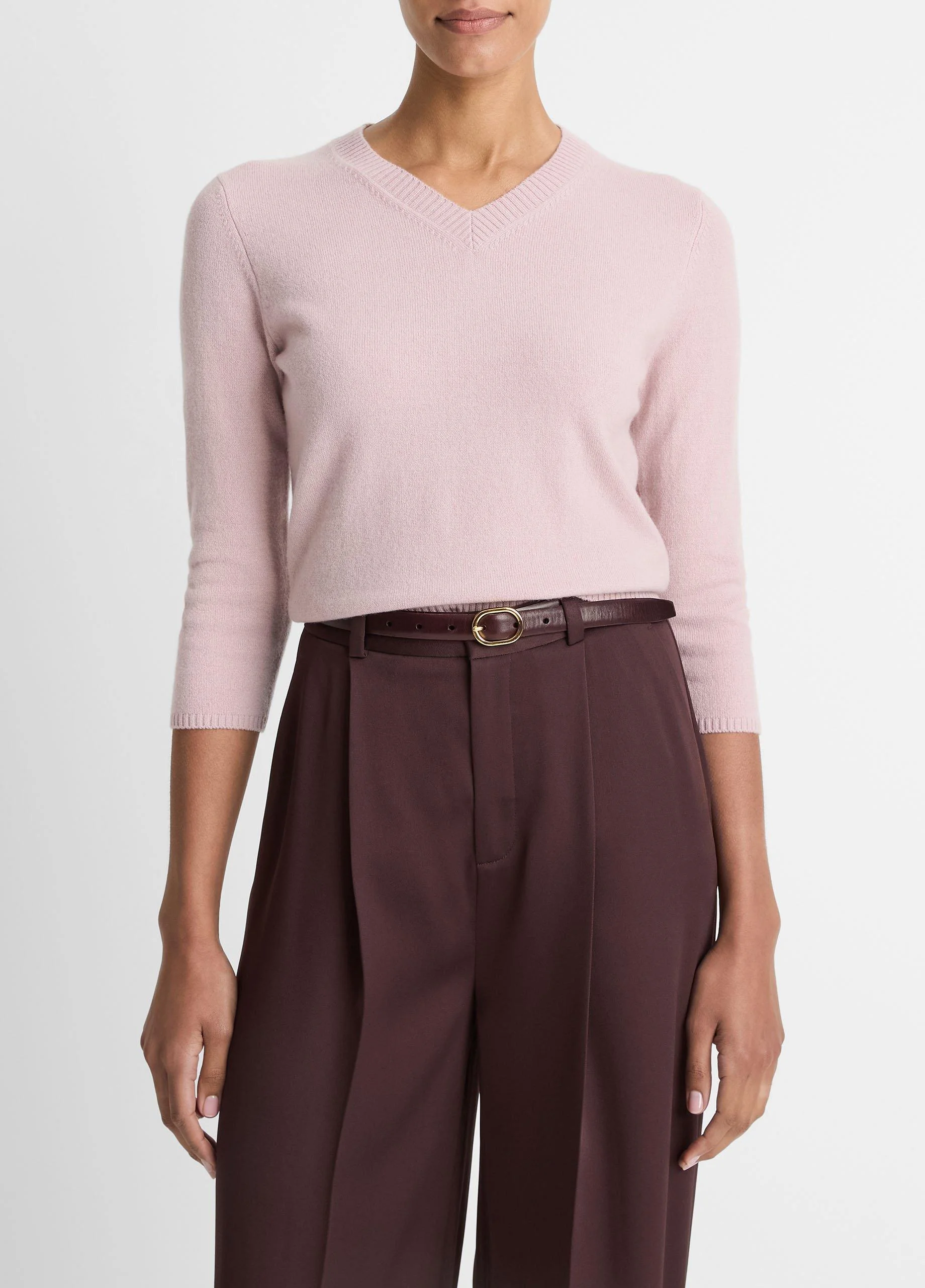 Wool & Cashmere-Blend Three-Quarter-Sleeve V-Neck Sweater - 1