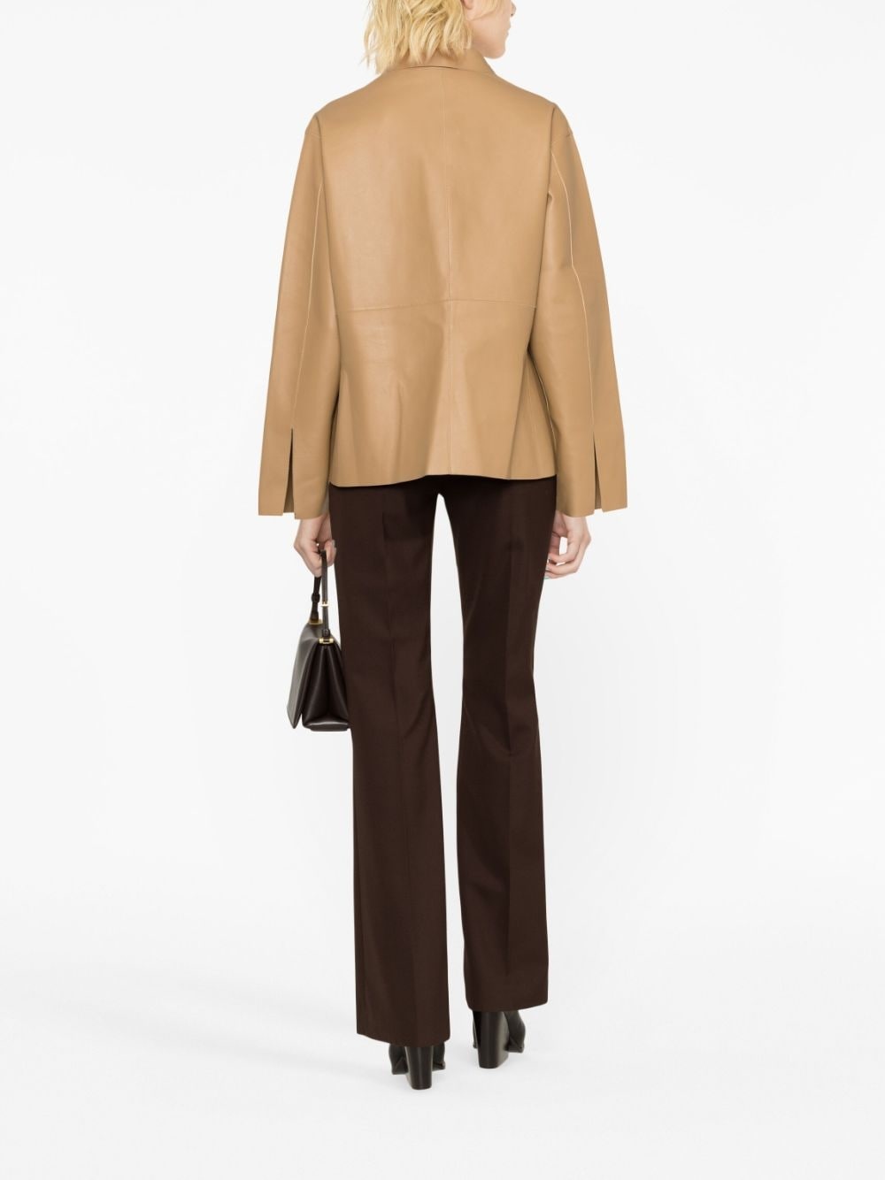 flared-hem leather jacket - 3