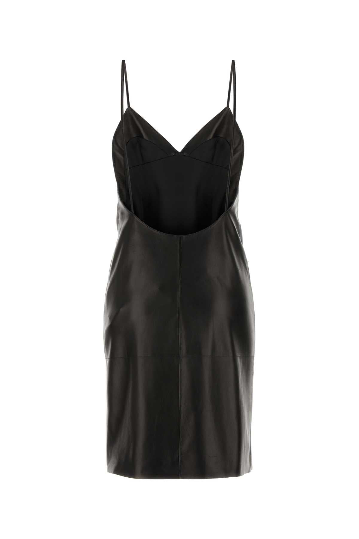 Saint Laurent Women Black Leather Slip Dress - 2