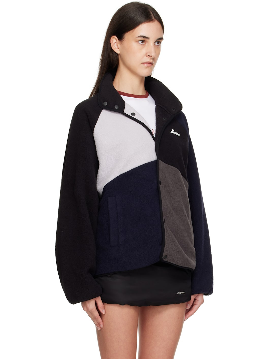 Black Colorblock Fleece Jacket - 2