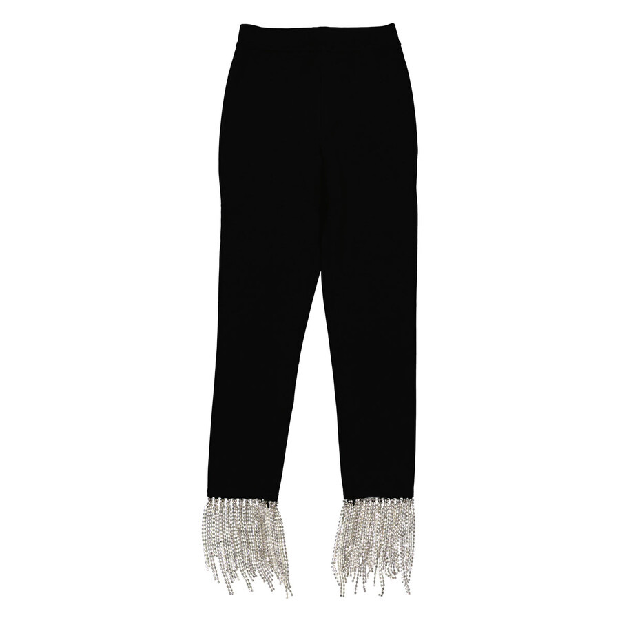 Burberry Ladies Black Crystal Fringe Detail Stretch Jersey Leggings - 1