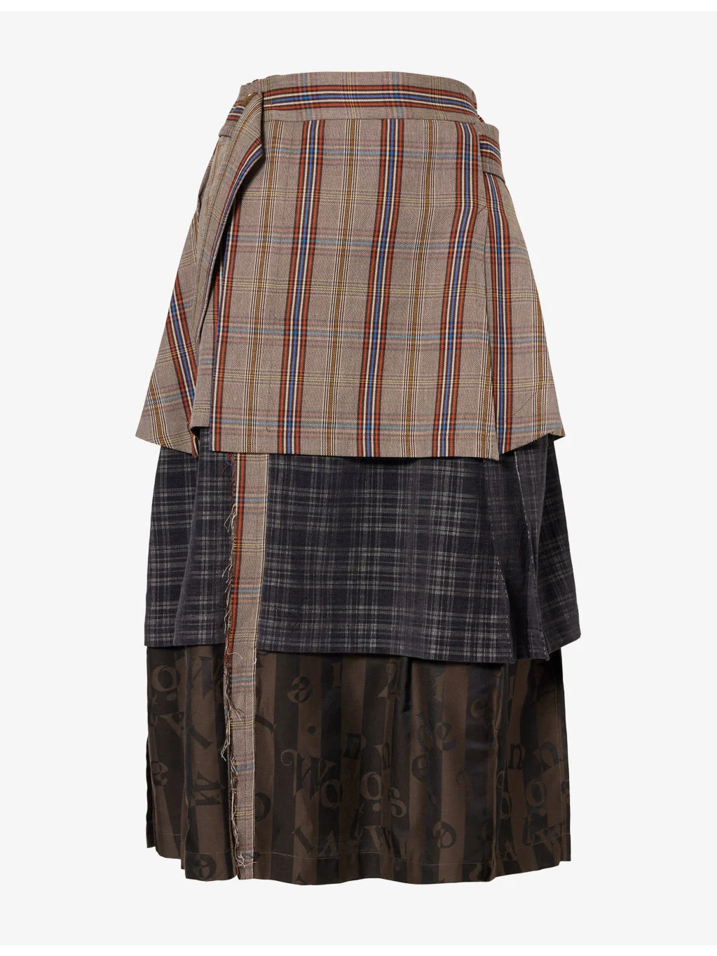 Meghan Layered Checked Kilt Woven Midi Skirt - 1