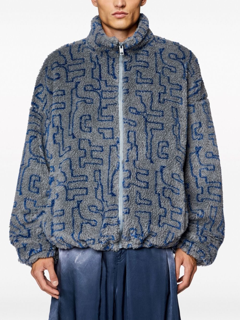 monogram-jacquard fleece bomber jacket - 3