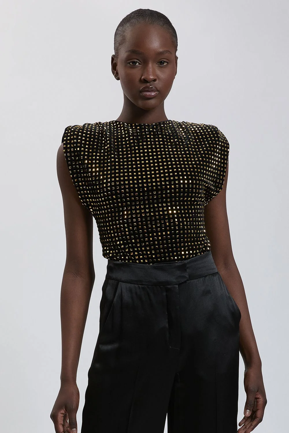 Premium Crystal Embellished Bodysuit with shoulder pads - 1