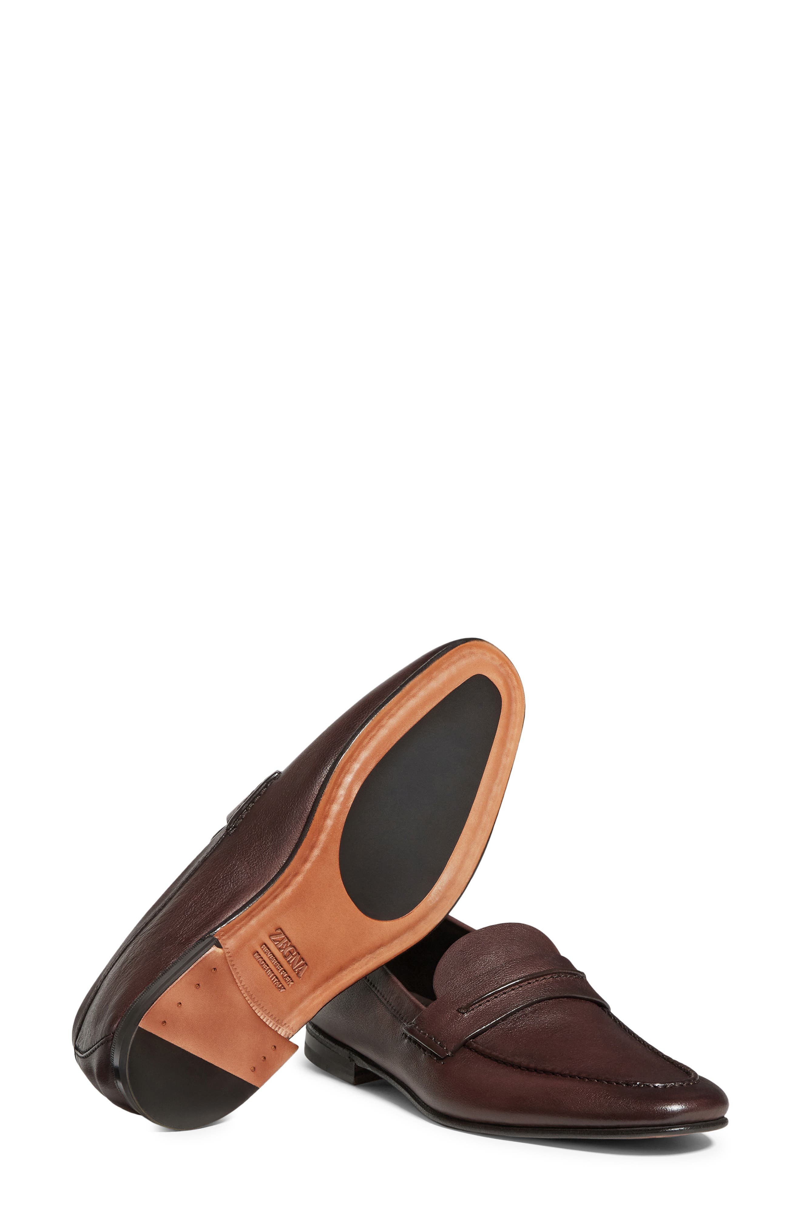 ZEGNA Light Brown Natural Grain Leather Loafer in Medium Brown Solid at Nordstrom - 3