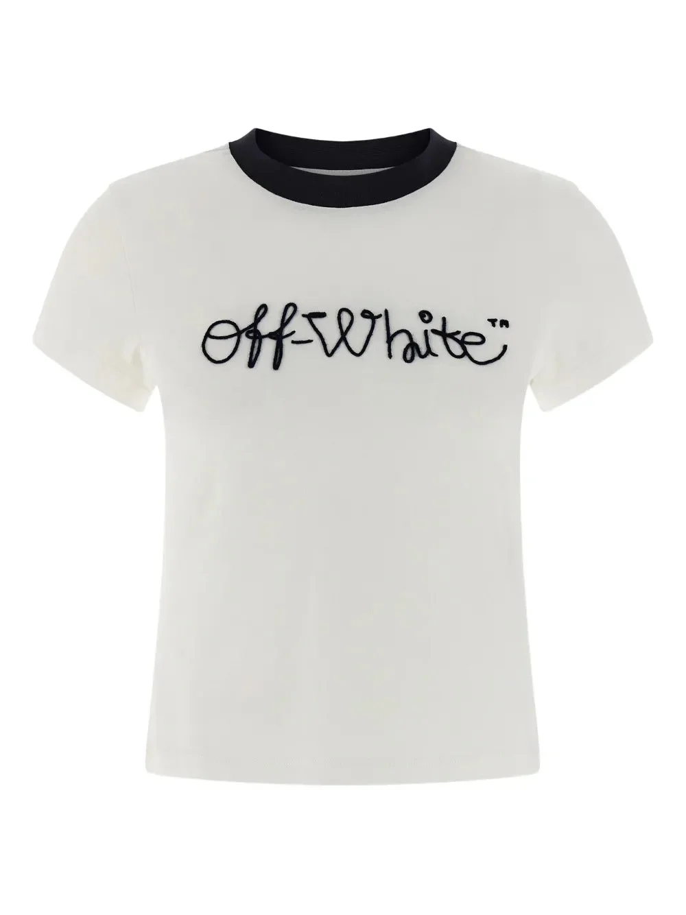 Off White Women Script T-Shirt With Embroidery - 1