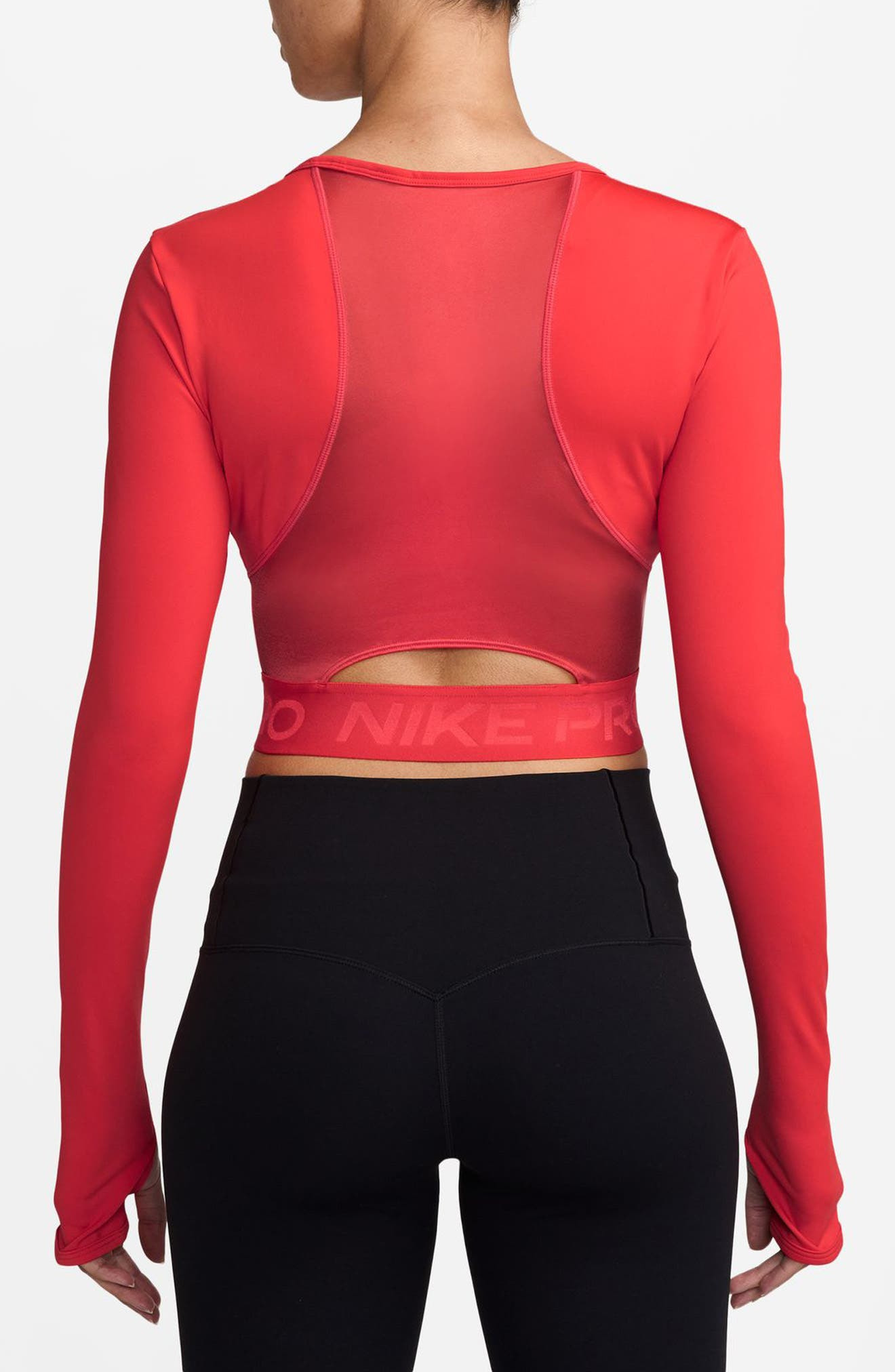 Nike Pro Dri-FIT Long Sleeve Crop T-Shirt in Lt Crimson/Ember Glow/White at Nordstrom - 2