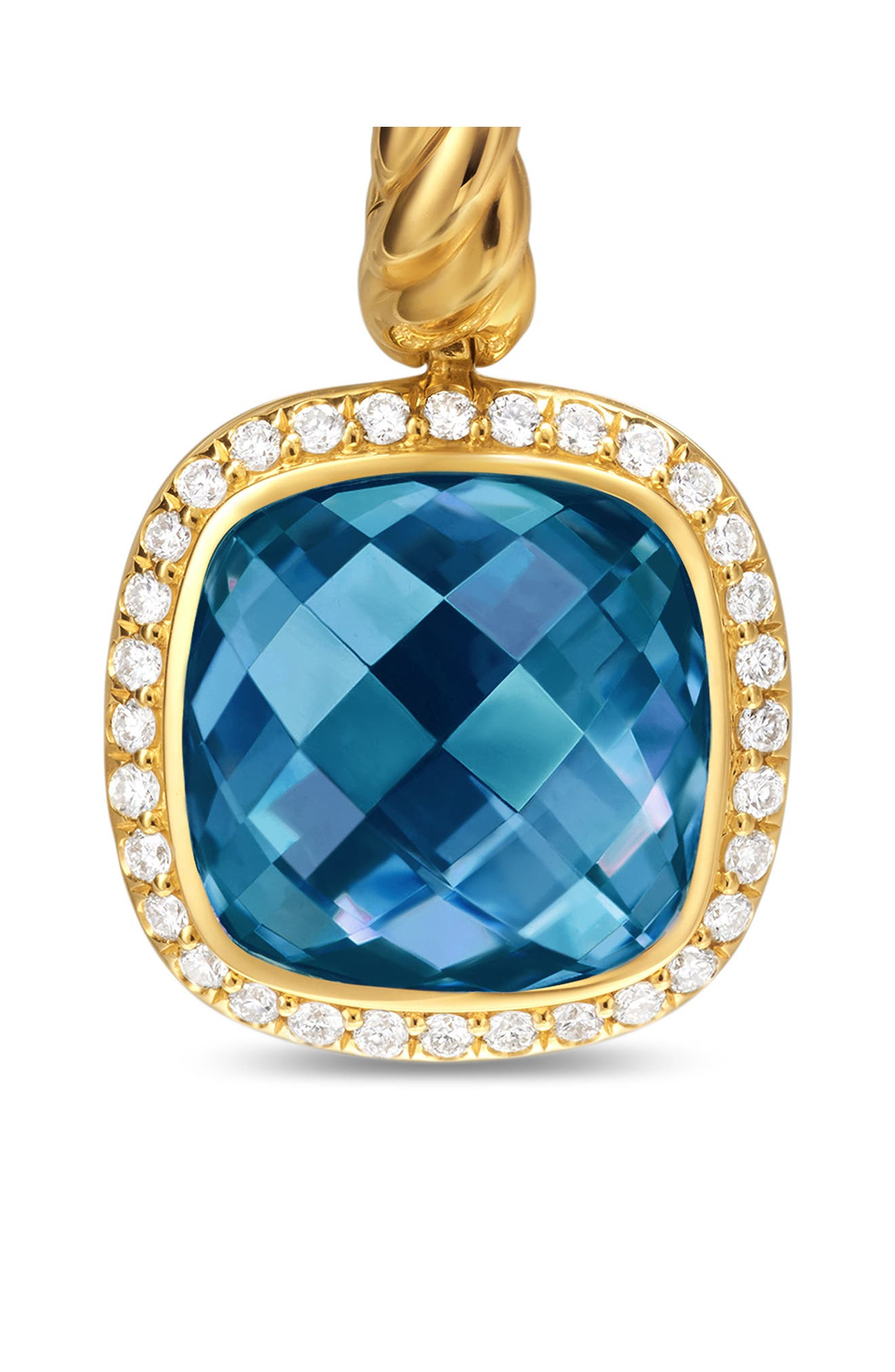 David Yurman Albion® Drop Earrings in 18K Yellow Gold with Diamonds, 10mm in 18K Gold/Blue Topaz at  - 3