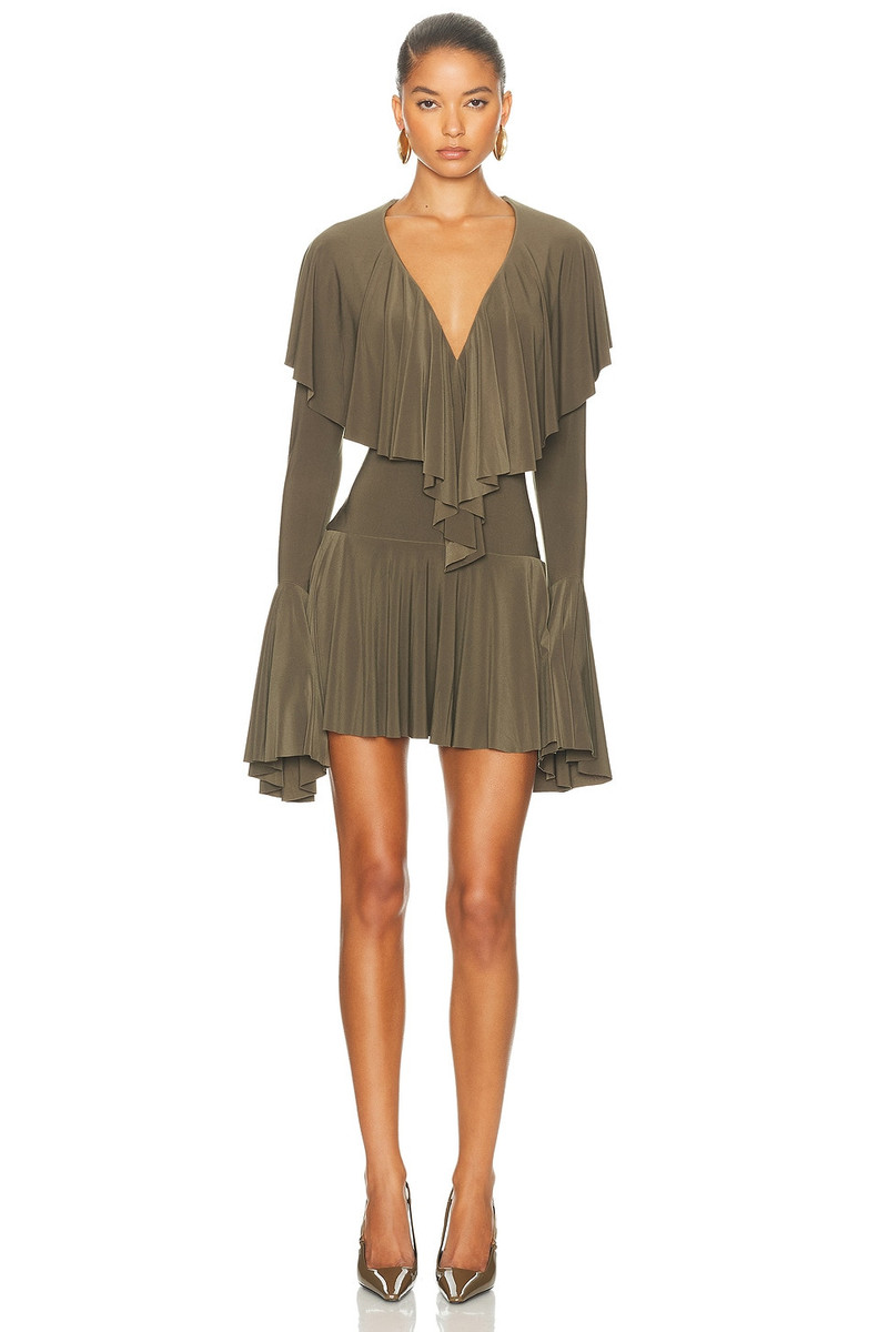 for FWRD Long Sleeve Deep V Ruffle Mini Dress 1