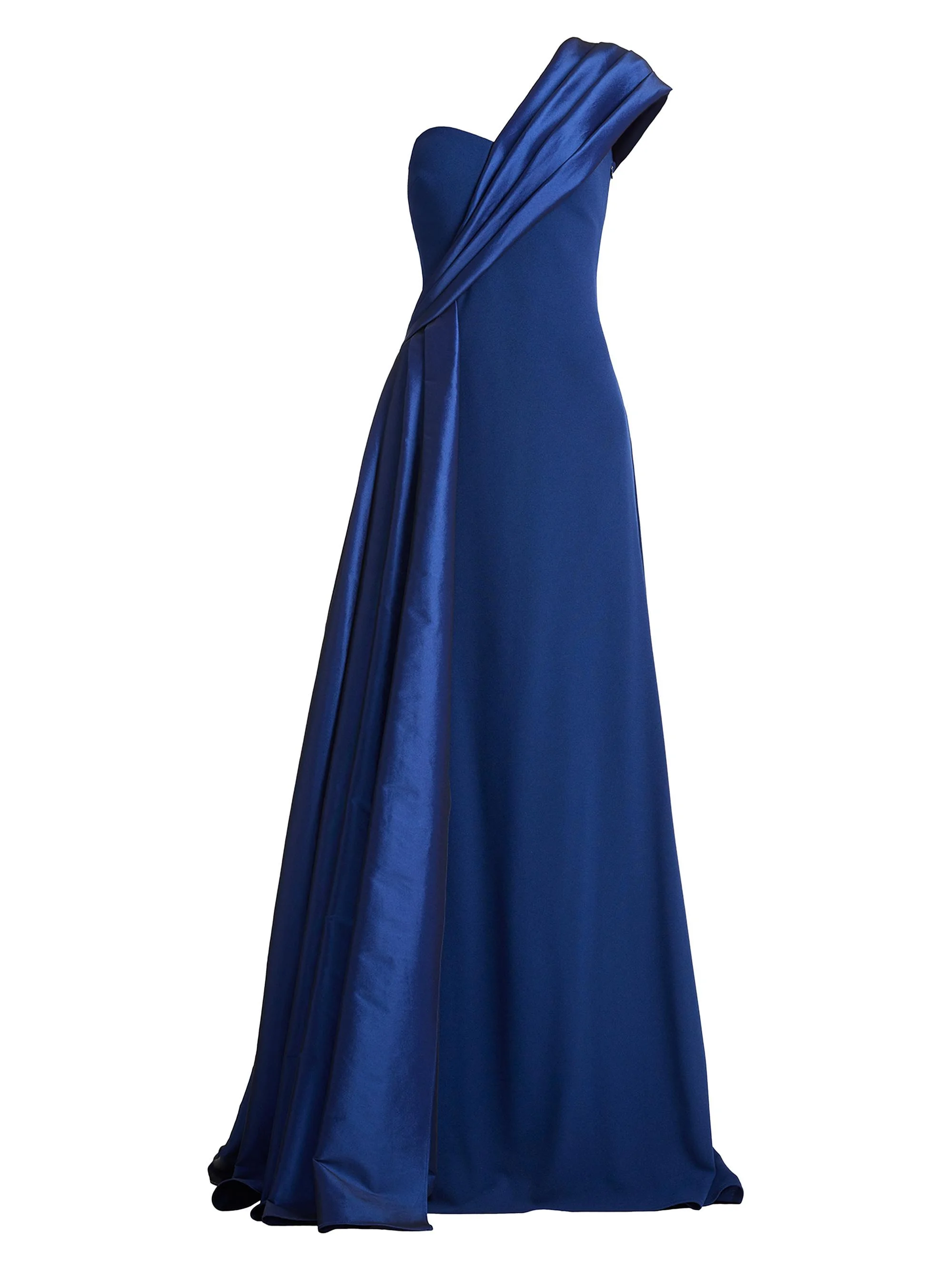 Women's One-Shoulder Taffeta-Trim Crepe Gown - Navy - 1