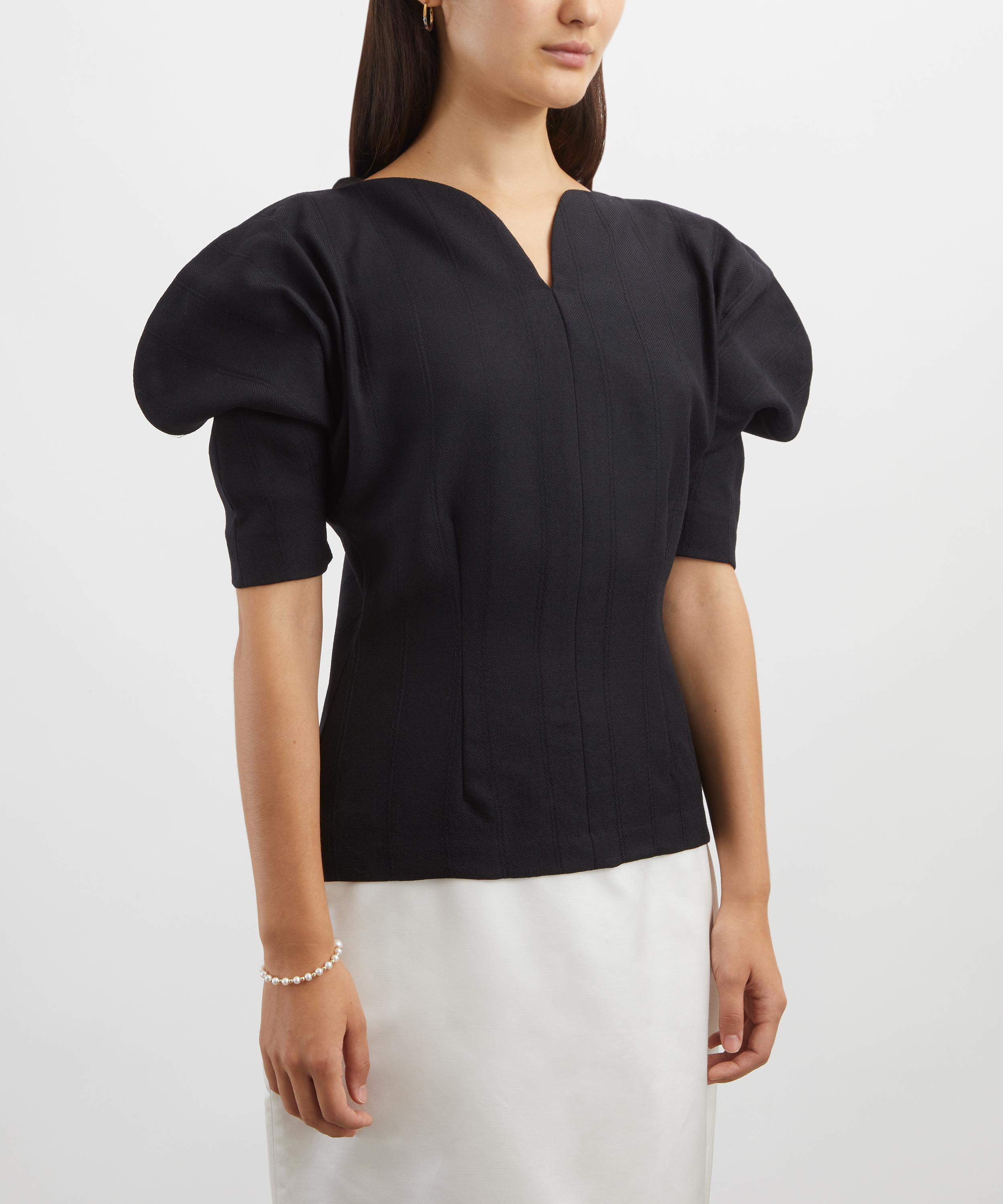 Janet Black Crepe Puff-Sleeve Top - 3
