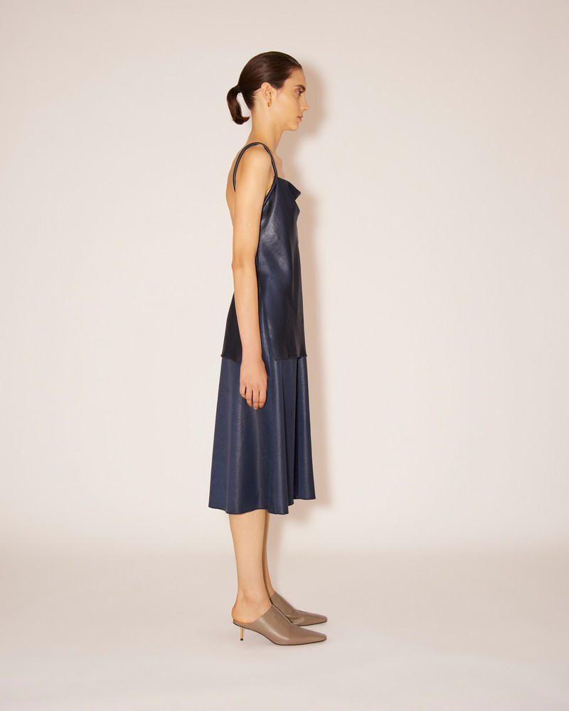 ZOYA - Glossy satin knee-length skirt - Navy 3