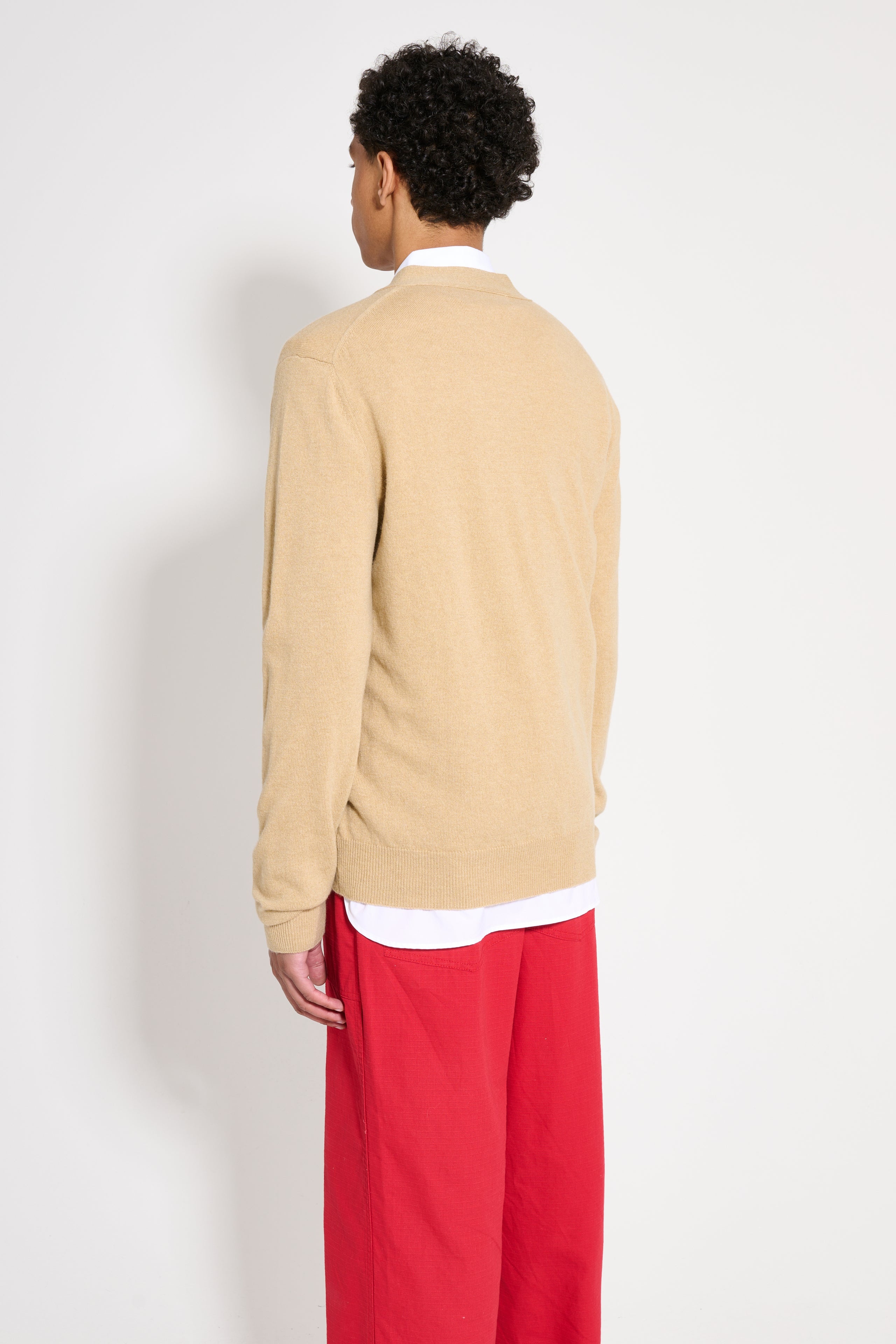 COMME DES GARÇONS PLAY SMALL HEART KNITTED CARDIGAN LIGHT CAMEL / BLACK - 3