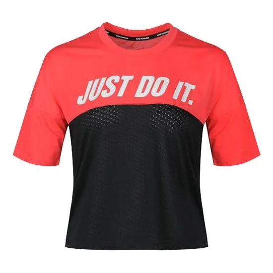 (WMNS) Nike Retro Tailwind Mesh Breathable Colorblock Sports Short Sleeve 'Red Black' AJ8663-850 - 1