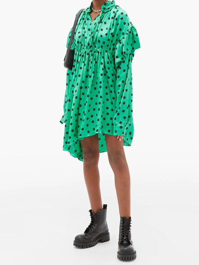 BALENCIAGA Polka-dot gathered silk-satin dipped-hem dress outlook