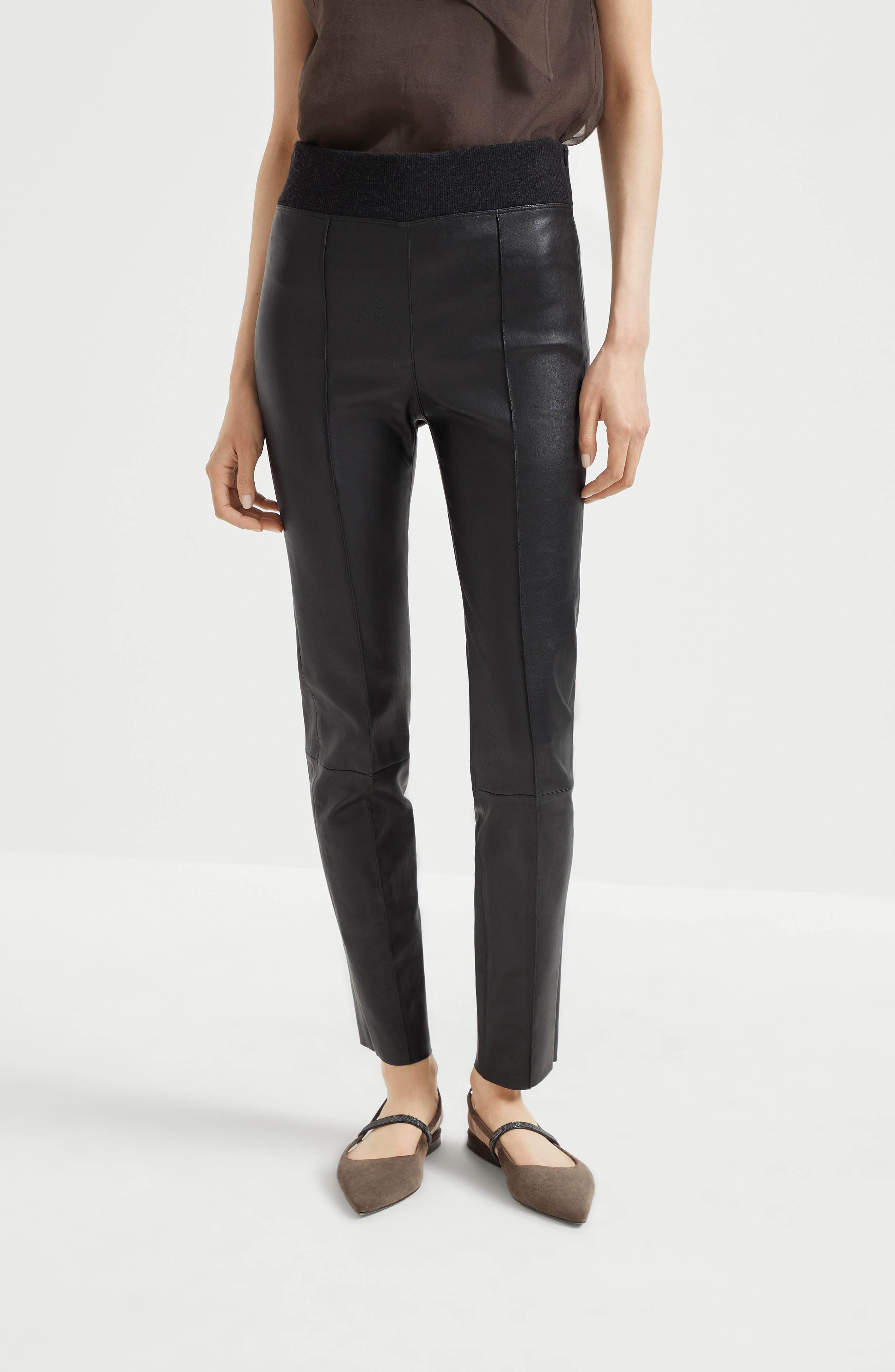 Brunello Cucinelli Stretch nappa leggings in Black at Nordstrom - 2