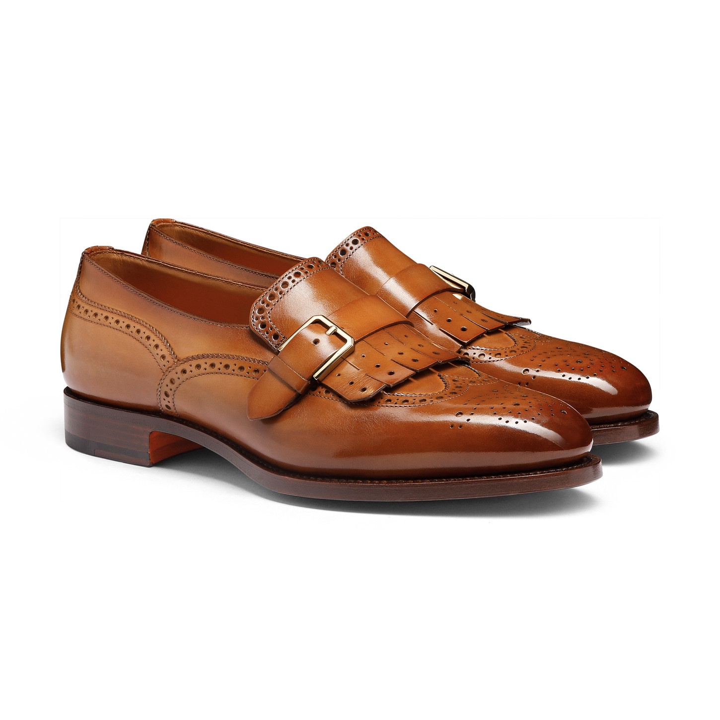 Men's light brown leather single-buckle shoe with fringe - 3