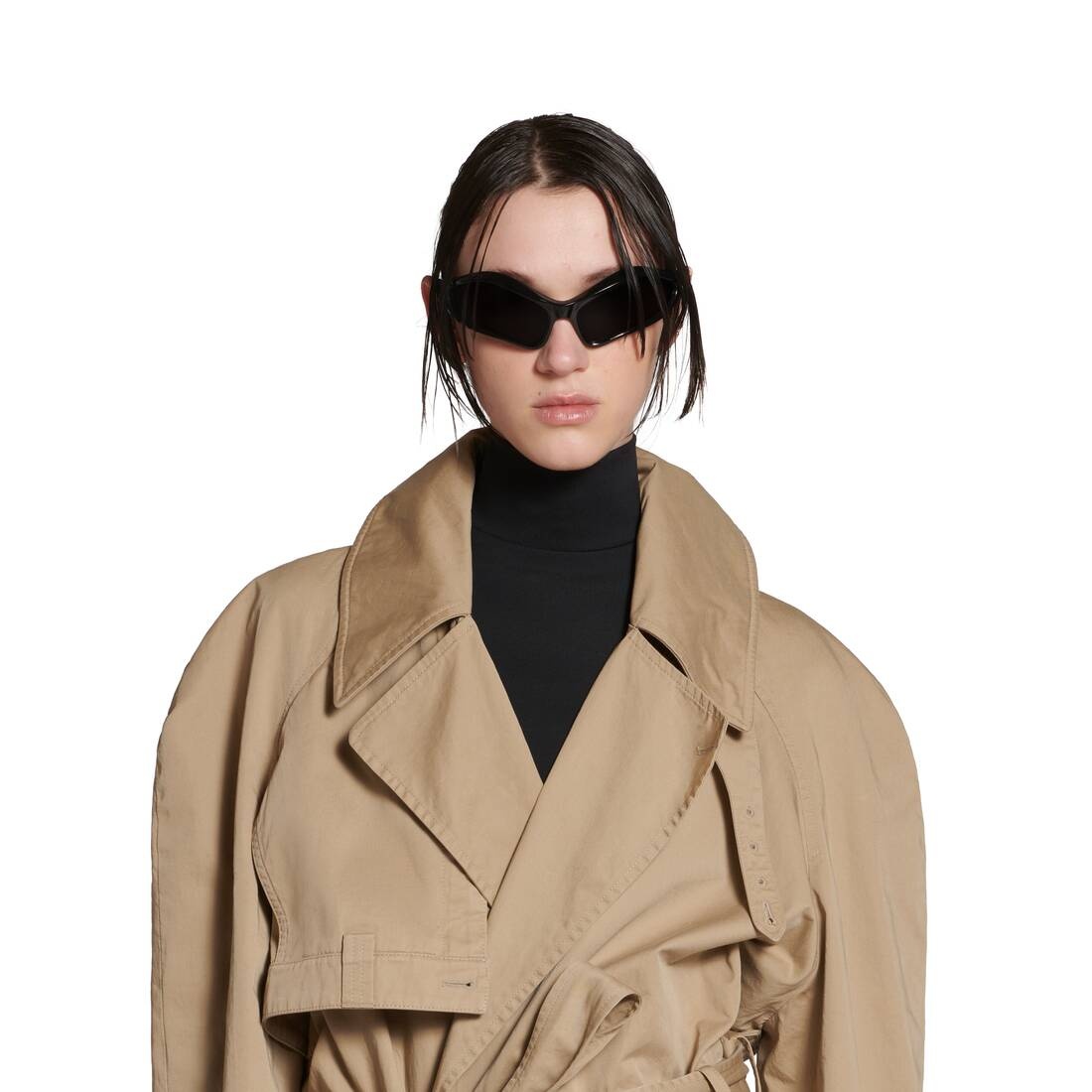 Women's Maxi Deconstructed Trench Coat in Dark Beige - 5