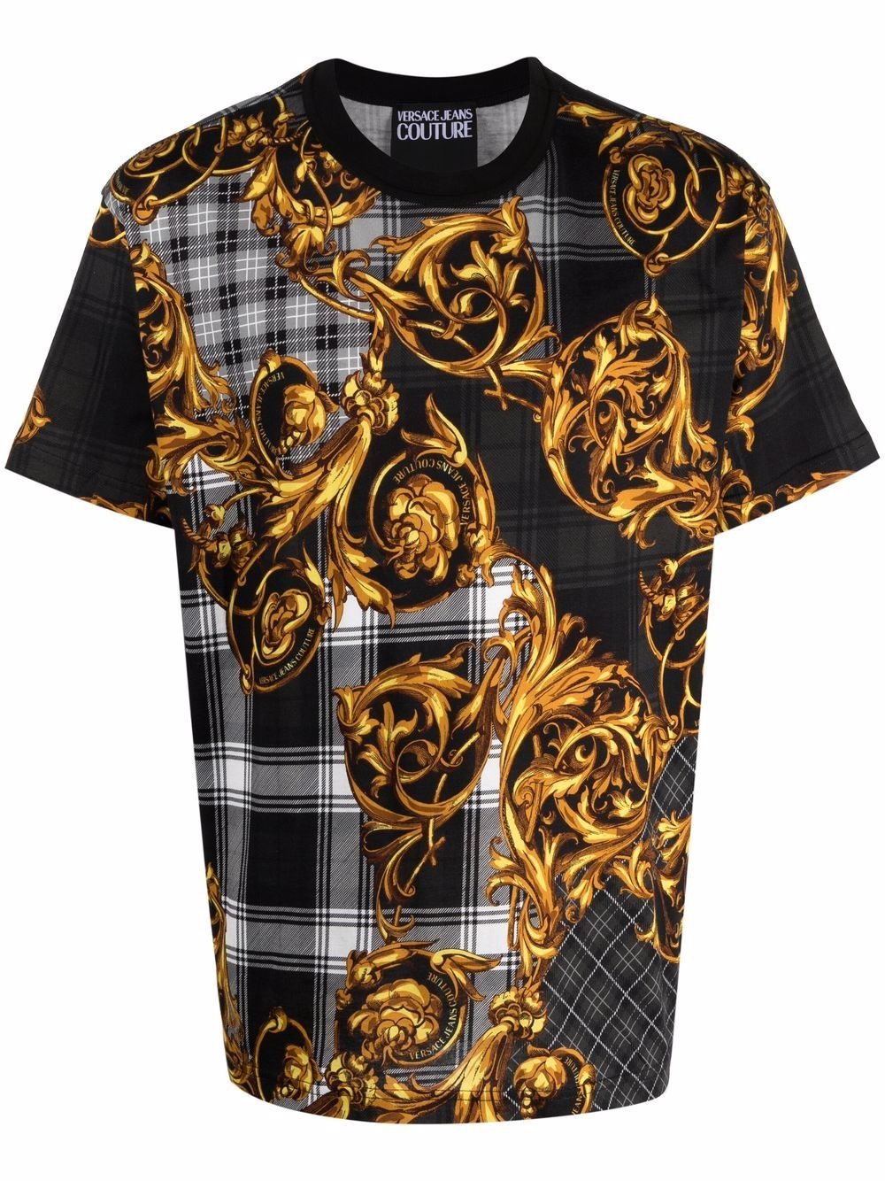 baroque-print plaid T-shirt - 1