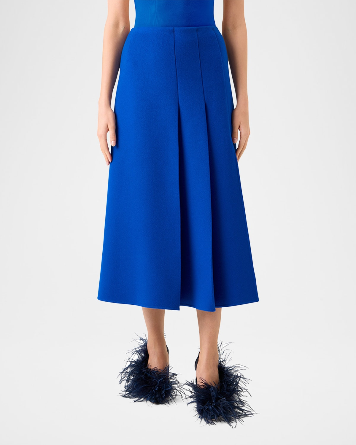 Pleated Wool Flannel Double-Face A-Line Midi Skirt - 4