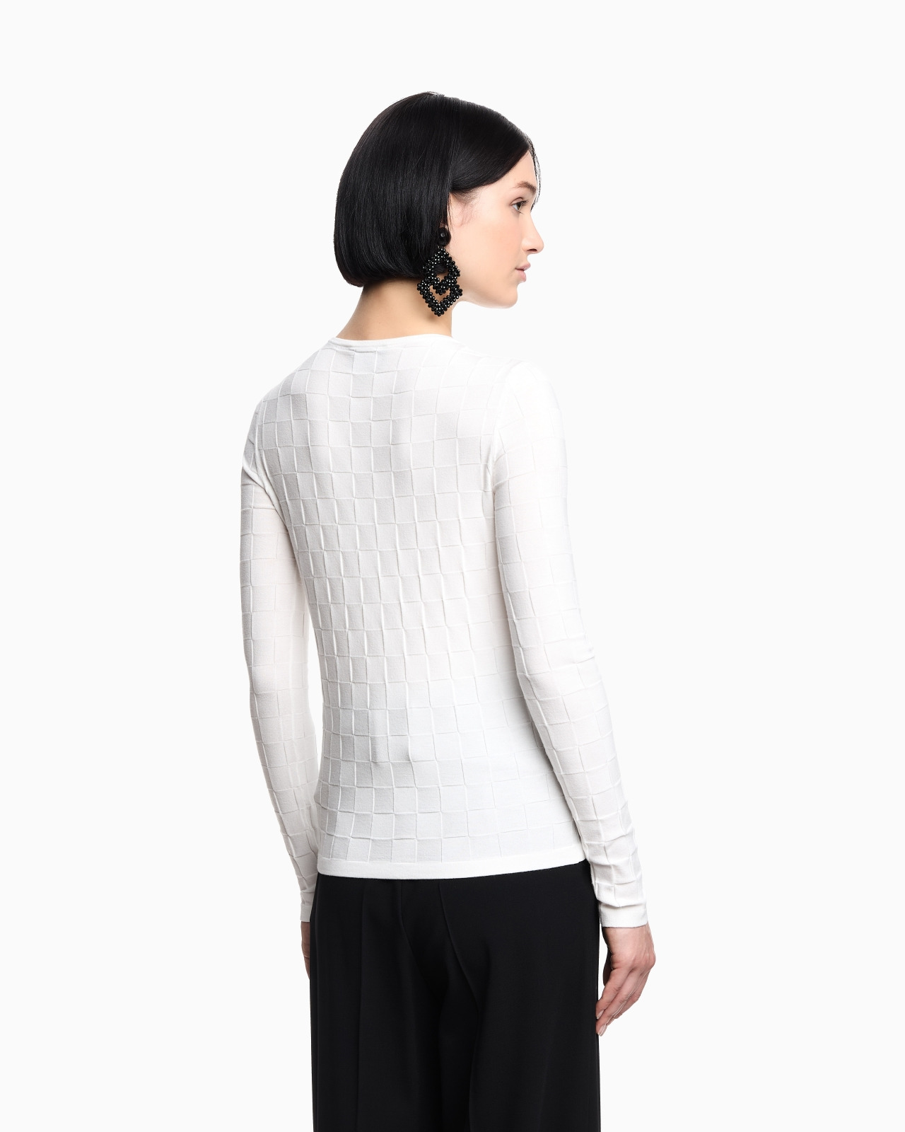 CHECK-EFFECT KNIT FRONT AND BACK VISCOSE JUMPER - 3