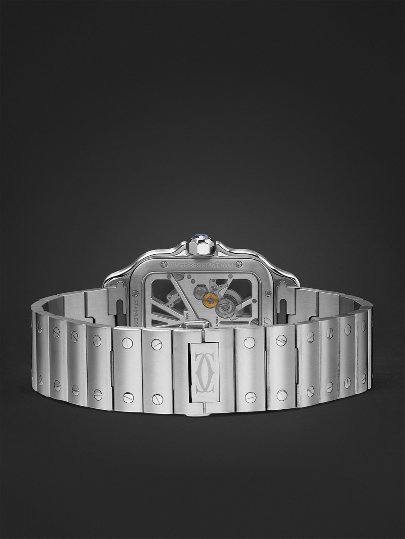Santos de Cartier Limited Edition Hand-Wound Skeleton 39.8mm Interchangeable Steel and Rubber Watch, 7