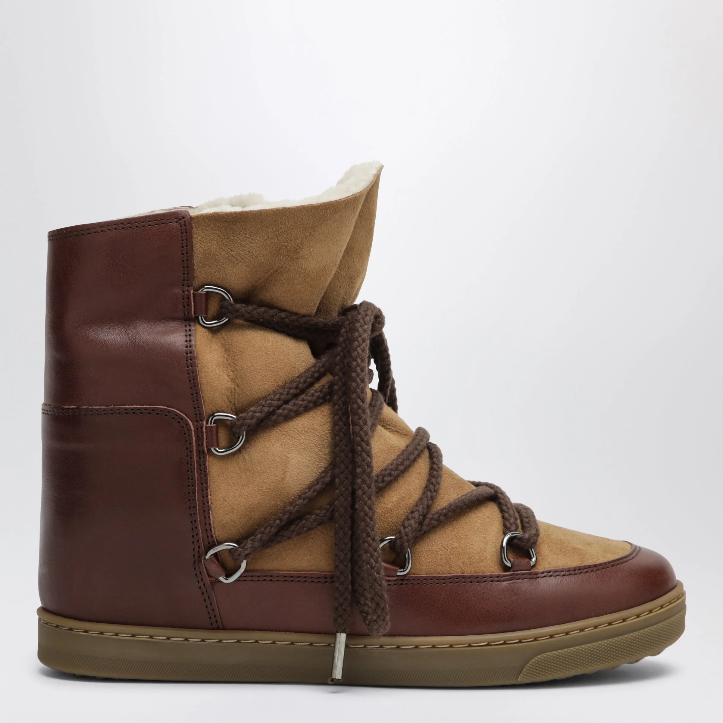 Brown suede ankle boots with leather inserts - 1