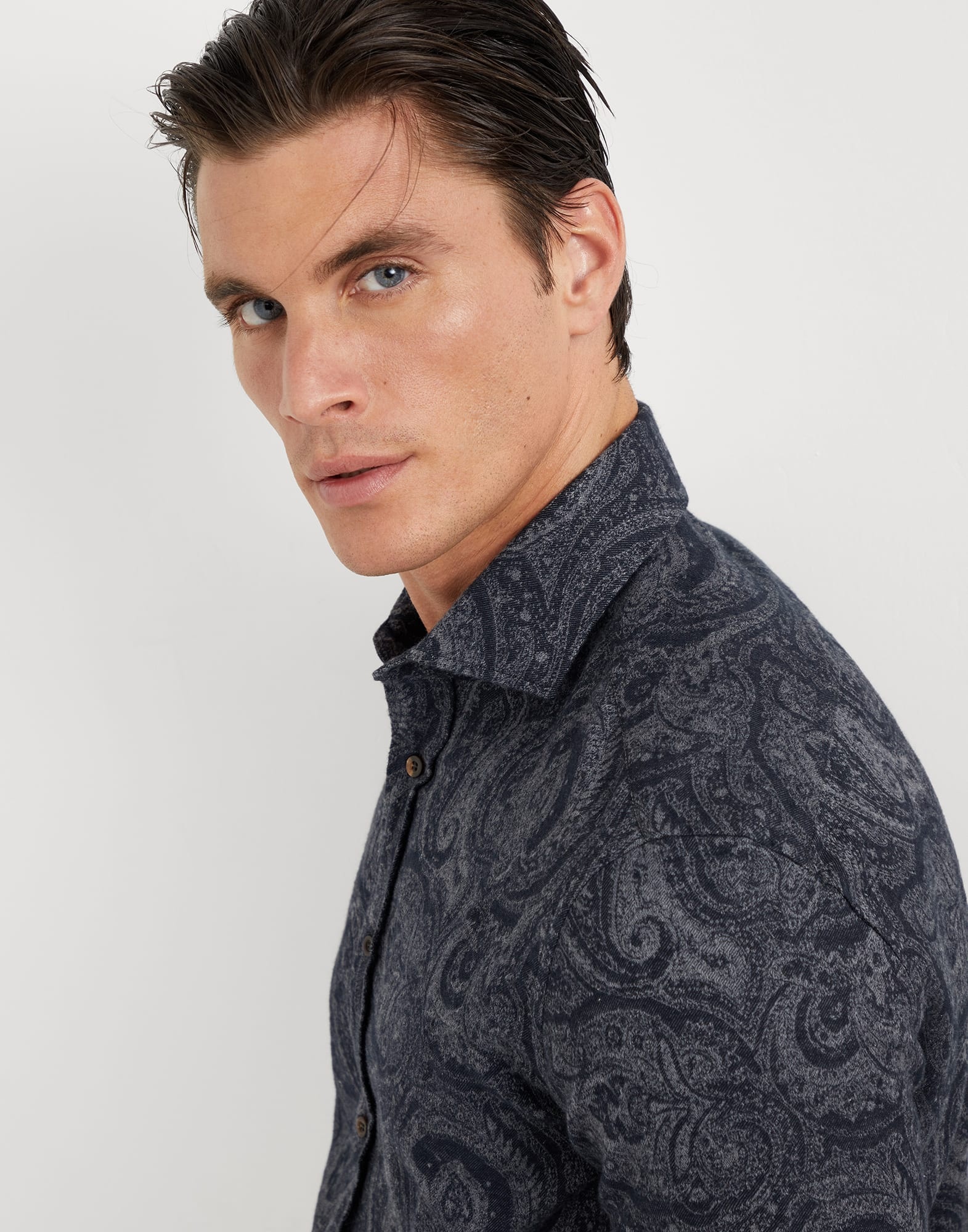 Paisley jacquard flannel easy fit shirt with spread collar - 3