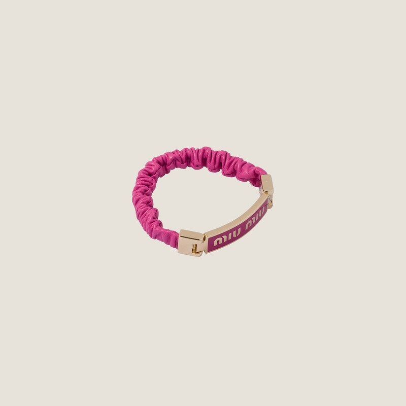 Miu Miu Nappa leather and metal bracelet with logo outlook