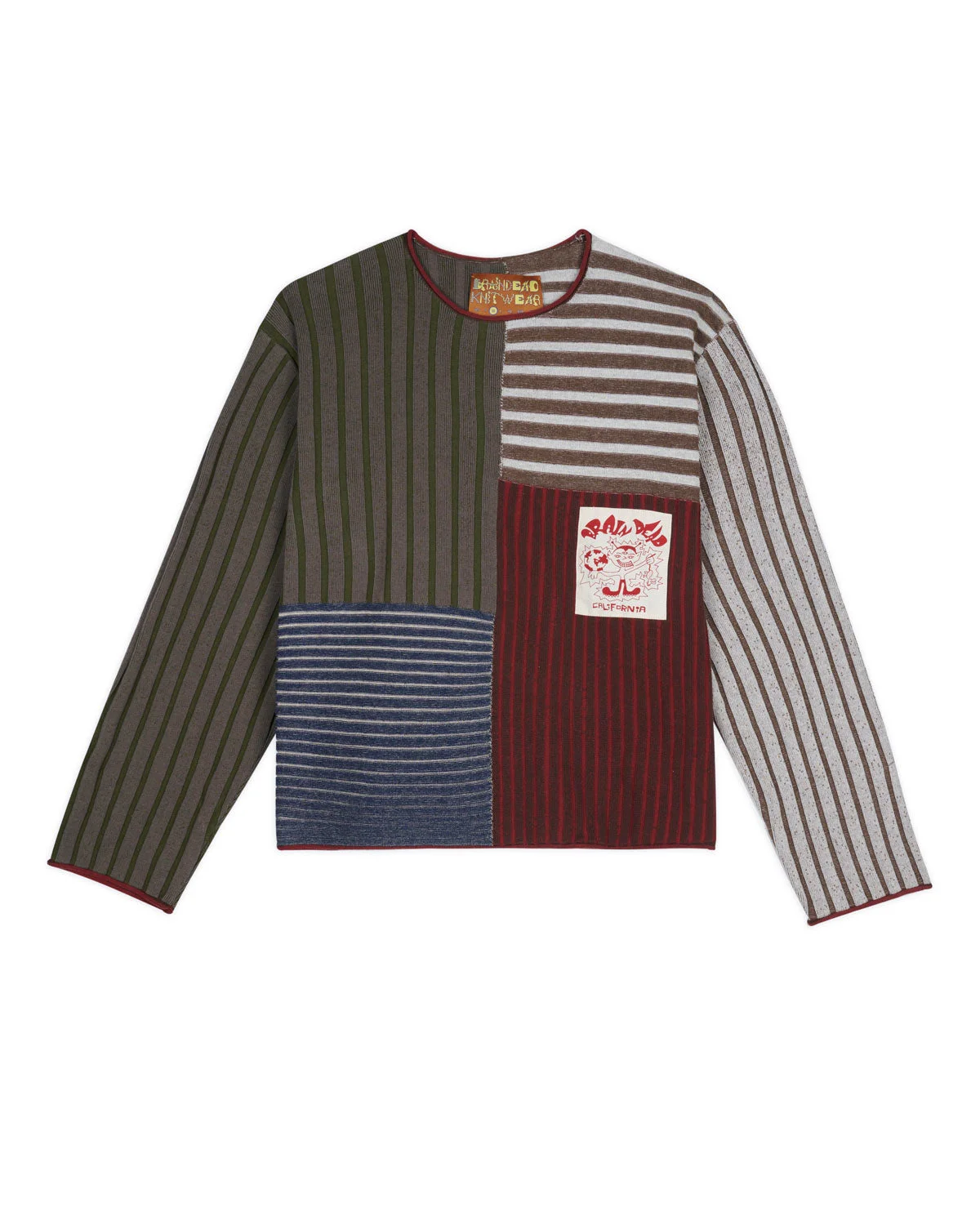 Mixed Stripe Boxy Knit Sweater - Green Multi - 1