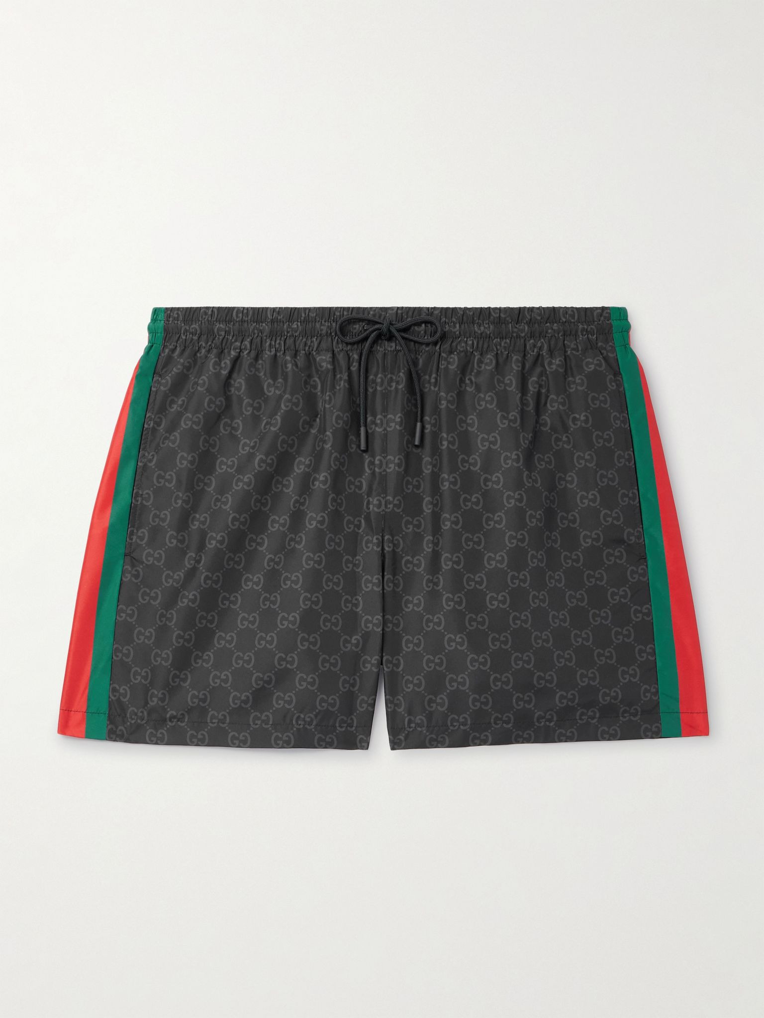 Straight-Leg Mid-Length Logo-Print Striped Swim Shorts Black - 1