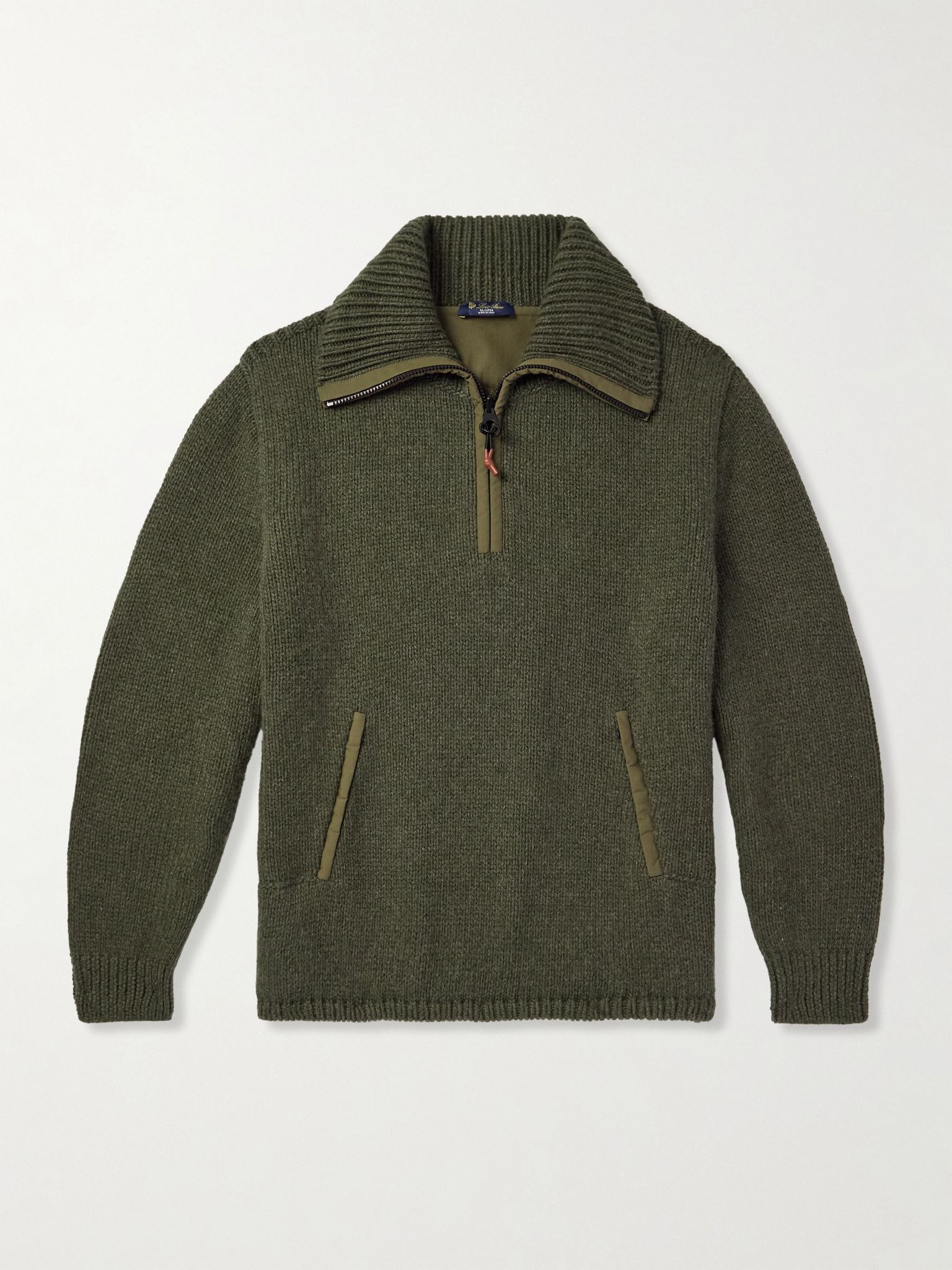 Alpe di Mera Ripstop-Trimmed Cashmere Half-Zip Sweater Army green - 1