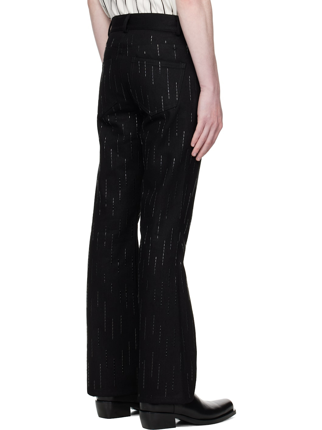 Black Embellished Rain Appliqué Trousers - 3