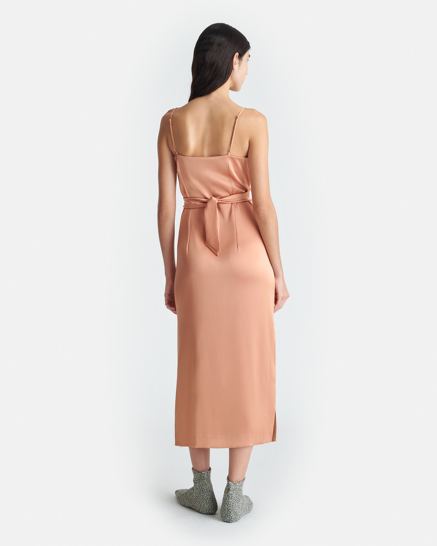 Draped Slip Satin Midi Dress - 2