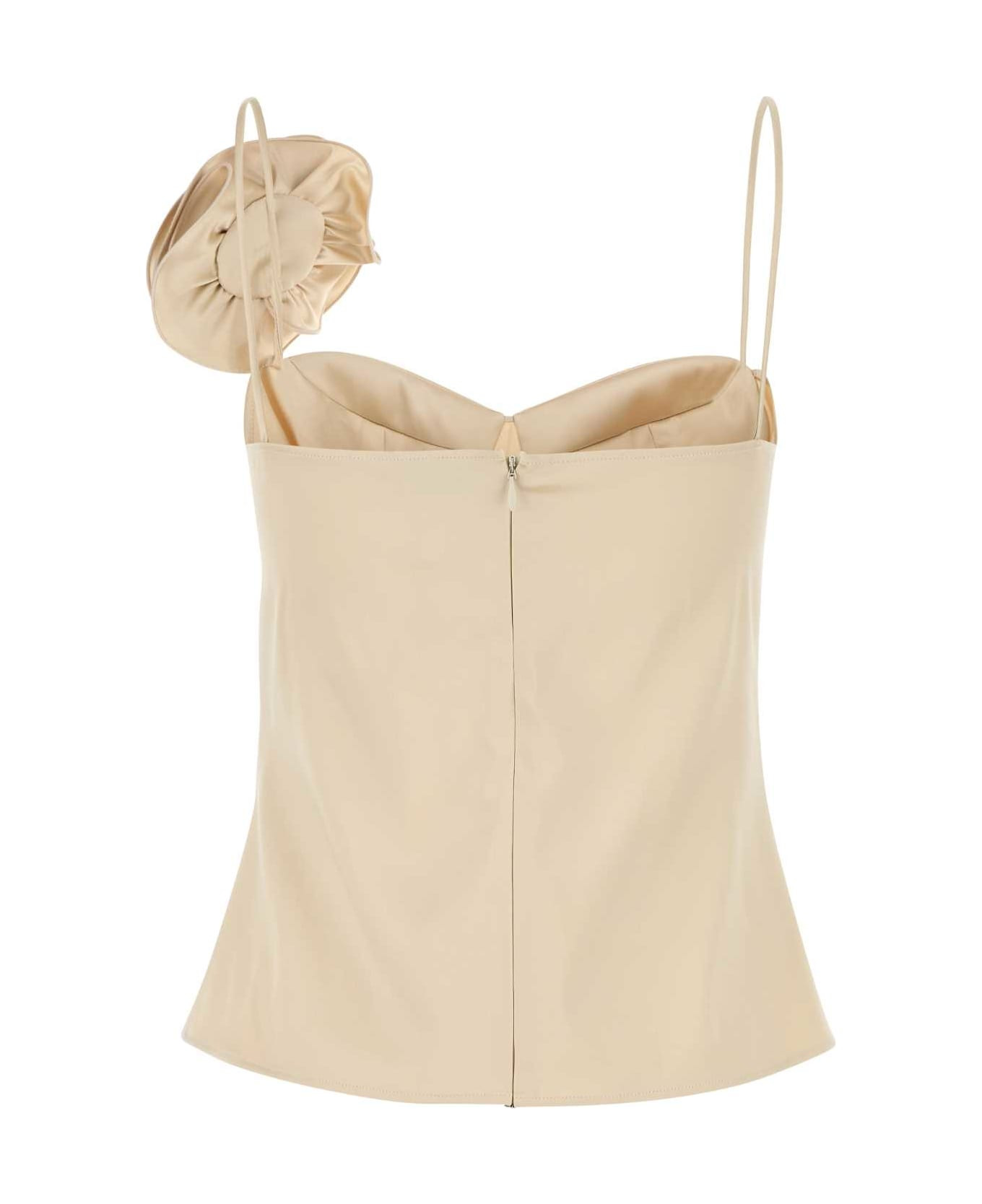 Beige Stretch Satin Top - 2