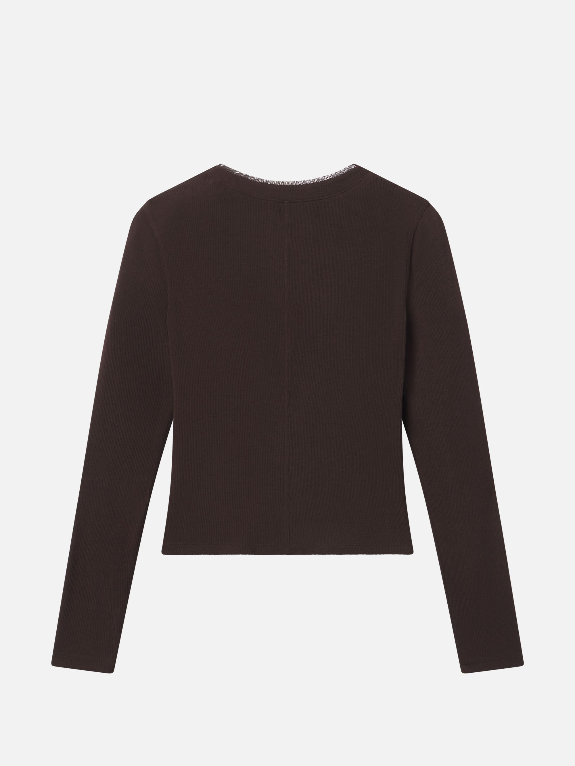 The Mesh Trim Rib Henley in Coffee - 3
