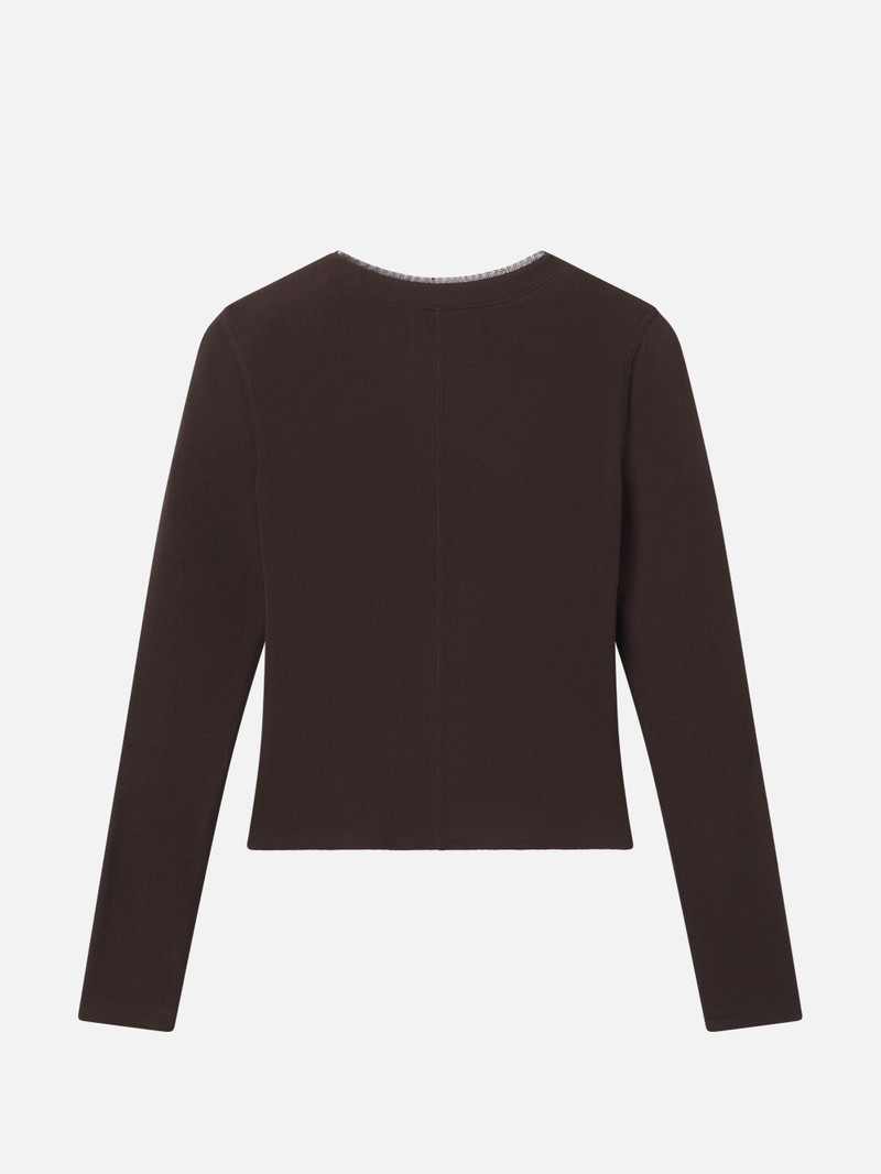 The Mesh Trim Rib Henley in Coffee 3