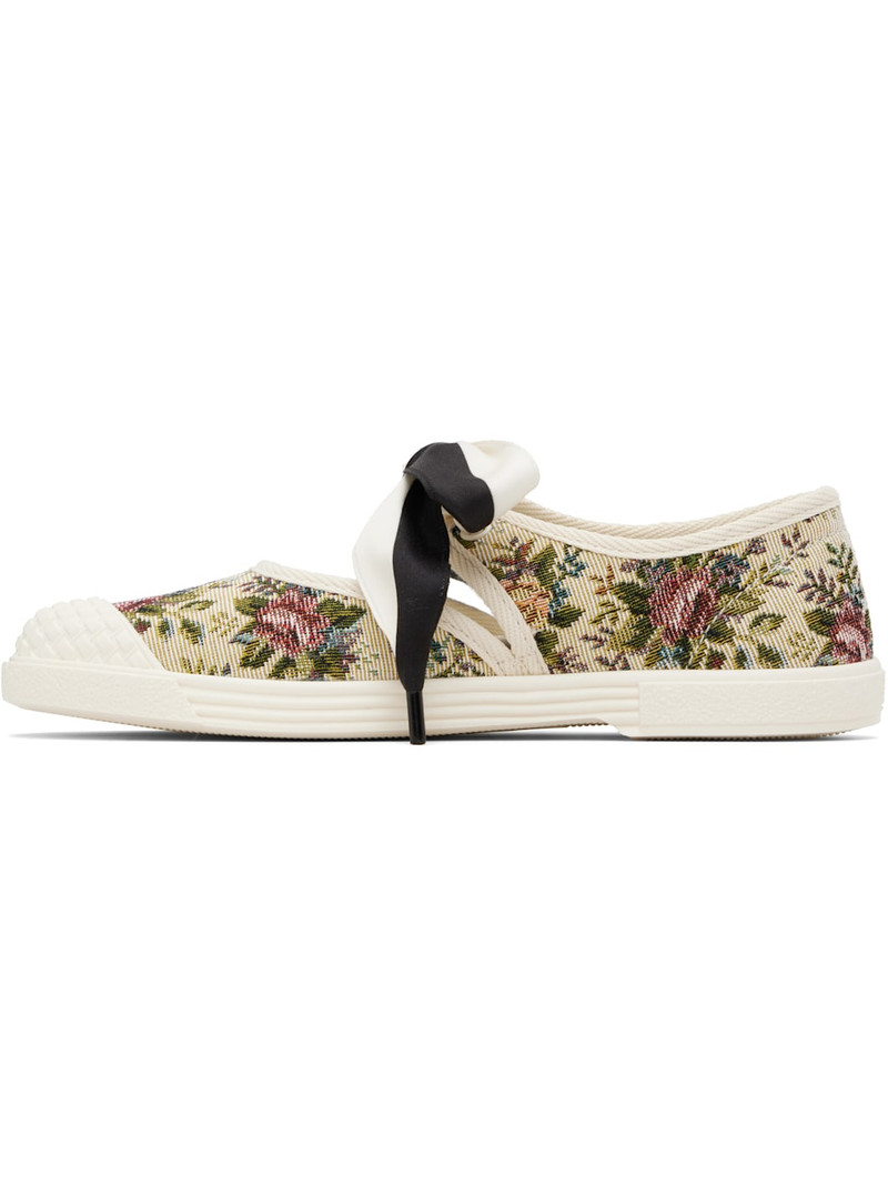 Valentino Beige Bow Floral Jacquard Sneakers outlook