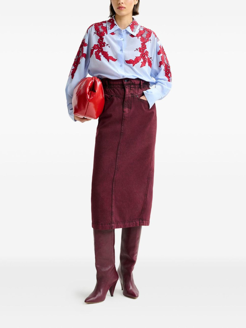 ESSENTIEL ANTWERP elasticated-waistband denim midi straight skirt outlook