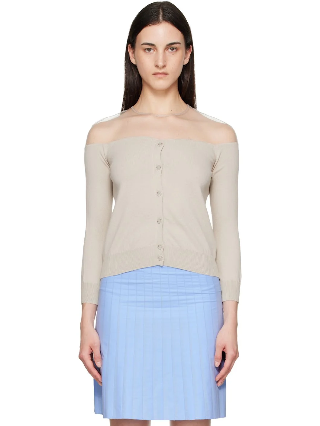 Beige Knit Cardigan - 1