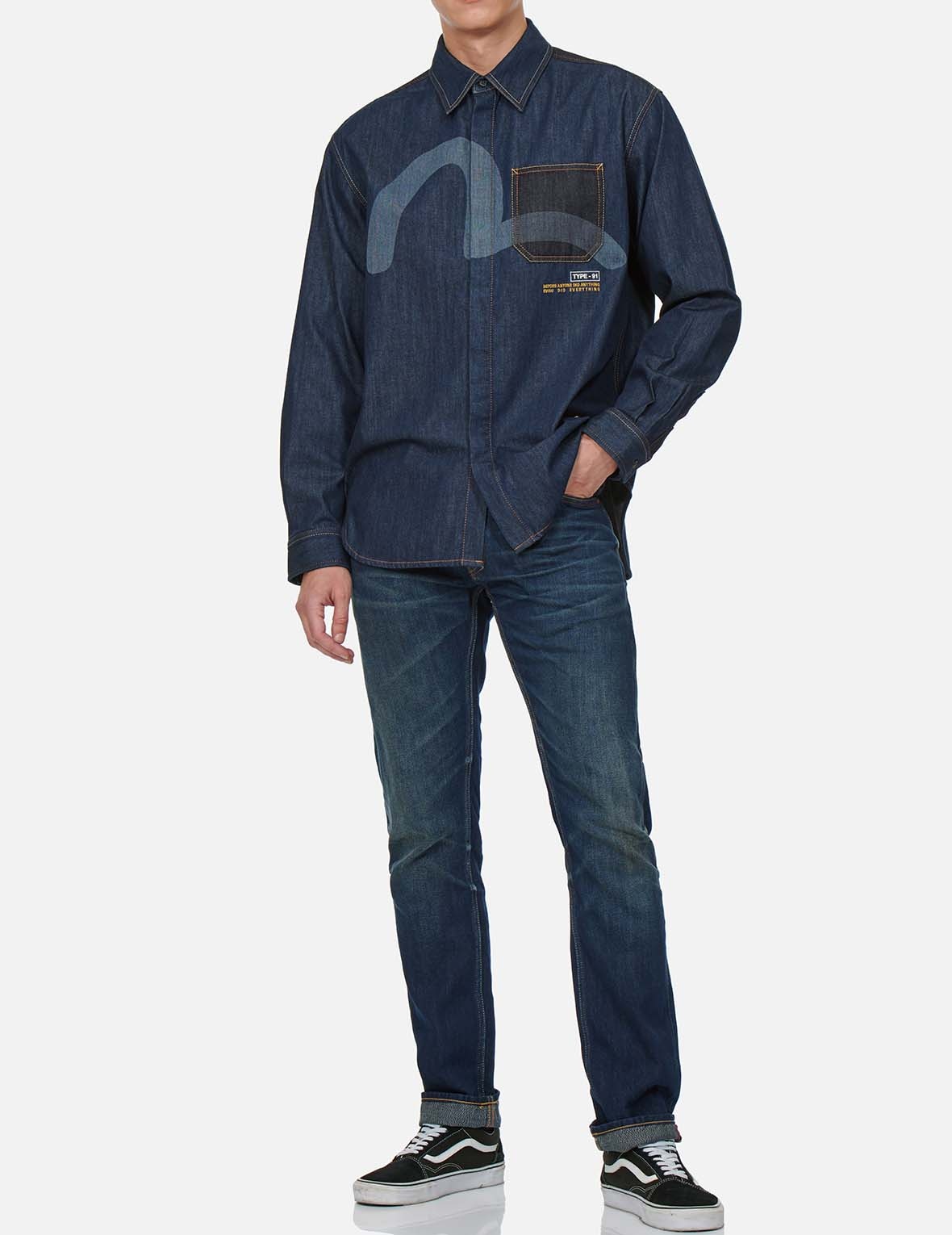 DISCHARGED SEAGULL DENIM SHIRT - 5