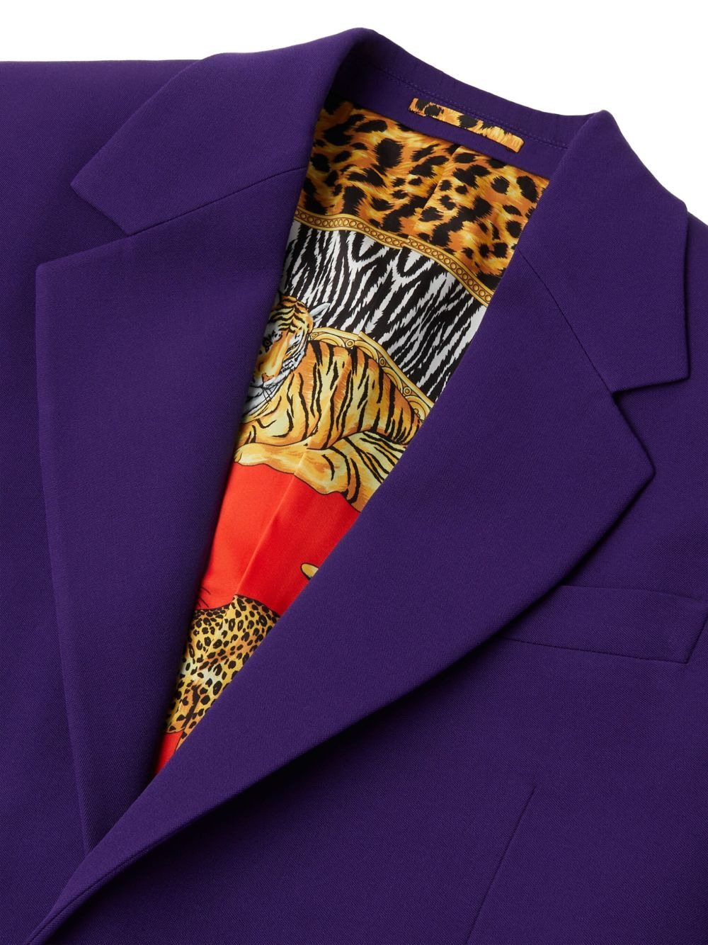 gold-button animal-print lining jacket - 4