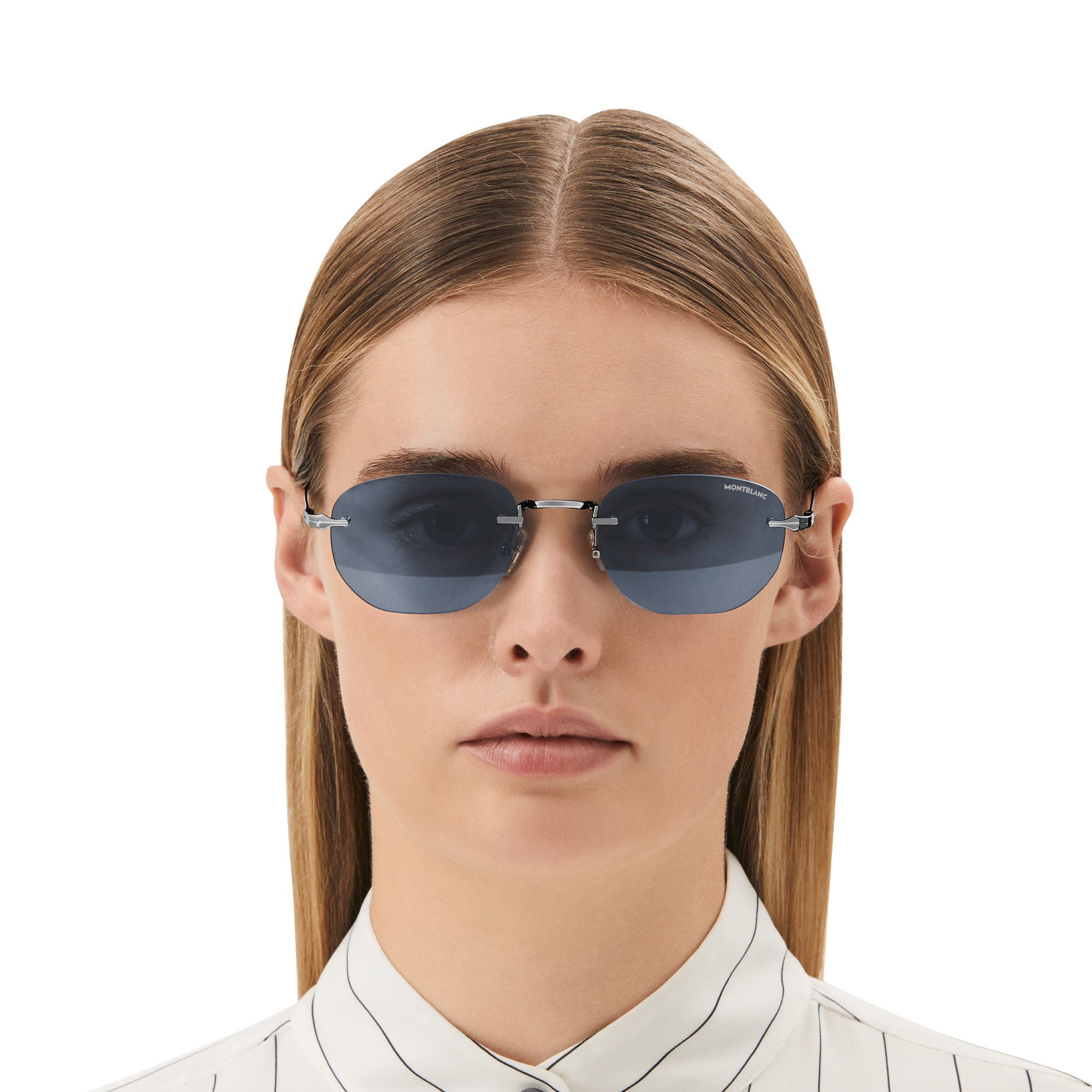 Rectangular Sunglasses with Silver-Colored Metal Frame - 4