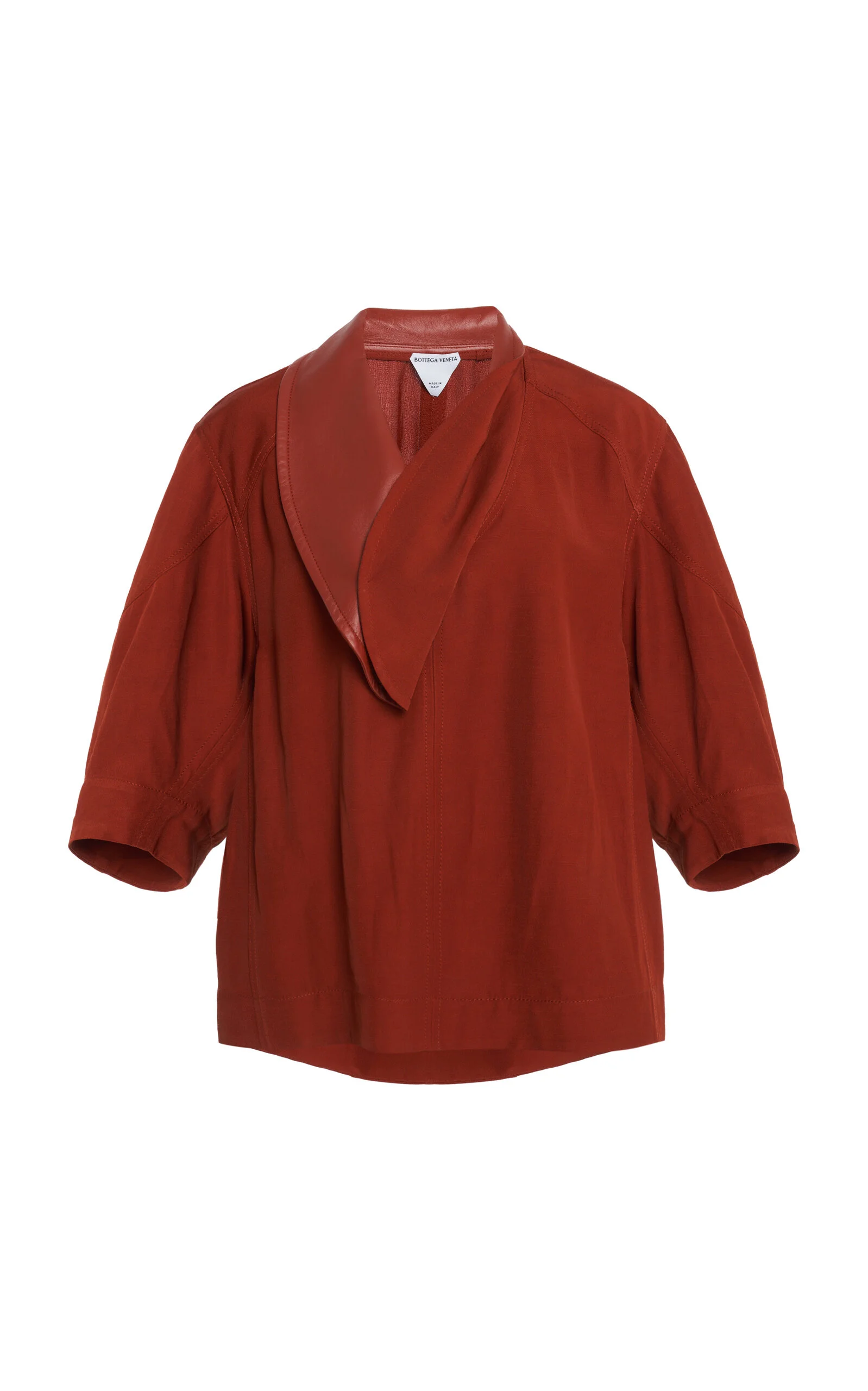 Leather-Trimmed Linen-Blend Cocoon Shirt red - 1