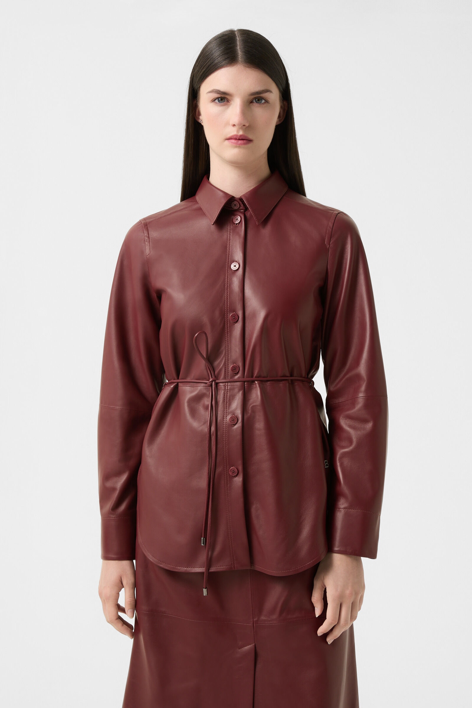 Ariela leather blouse in Wine red - 2