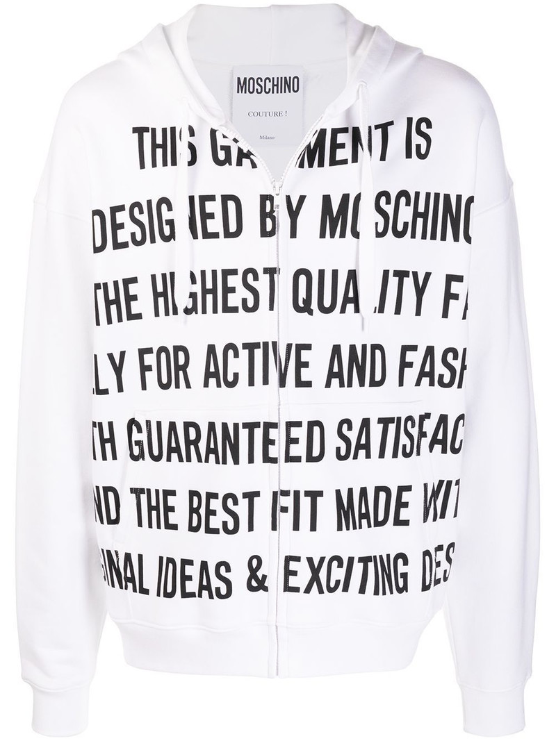 slogan-print zip-front hoodie 1