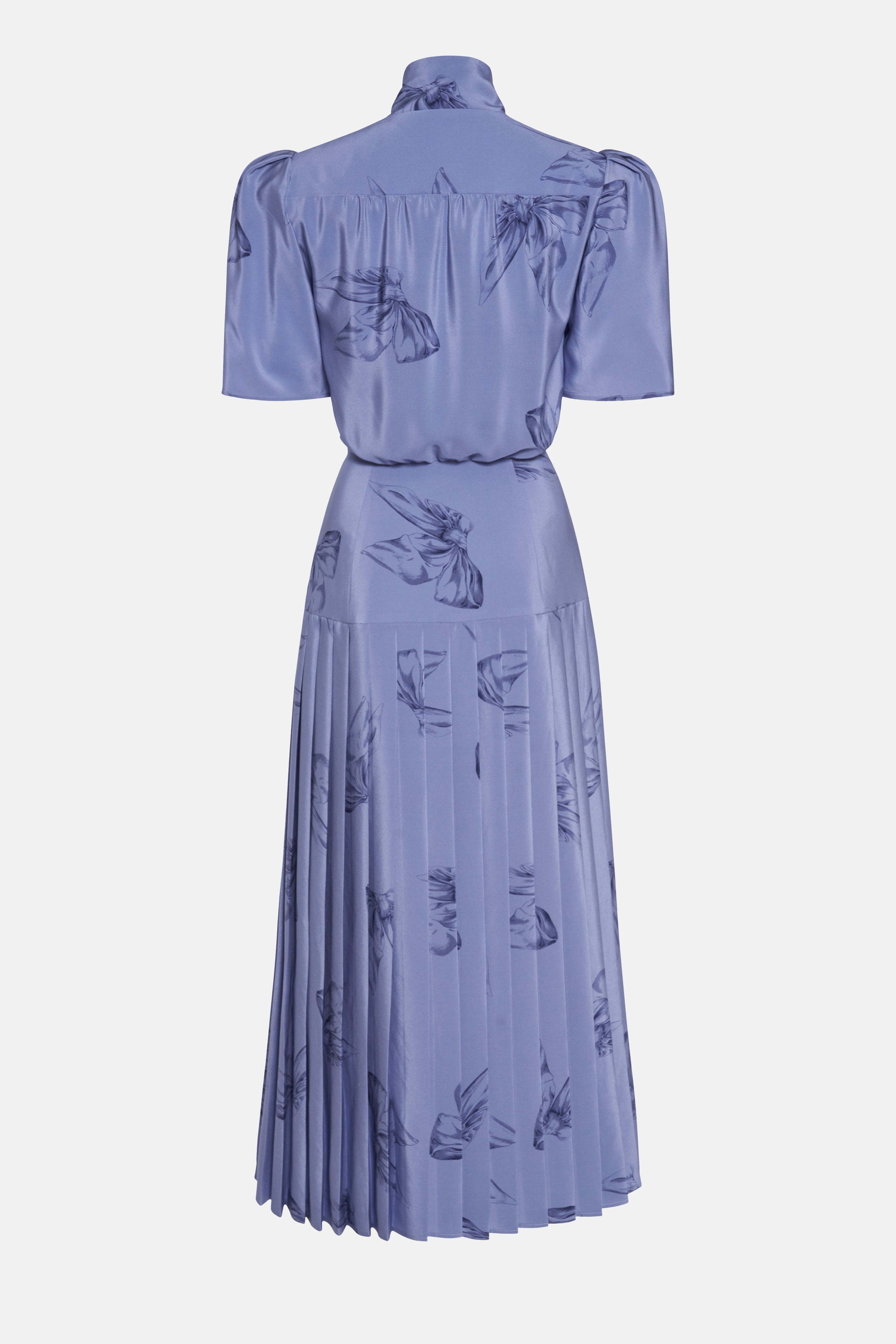 BOW PRINT SILK PLEATED DRESS WITH BOW - 2