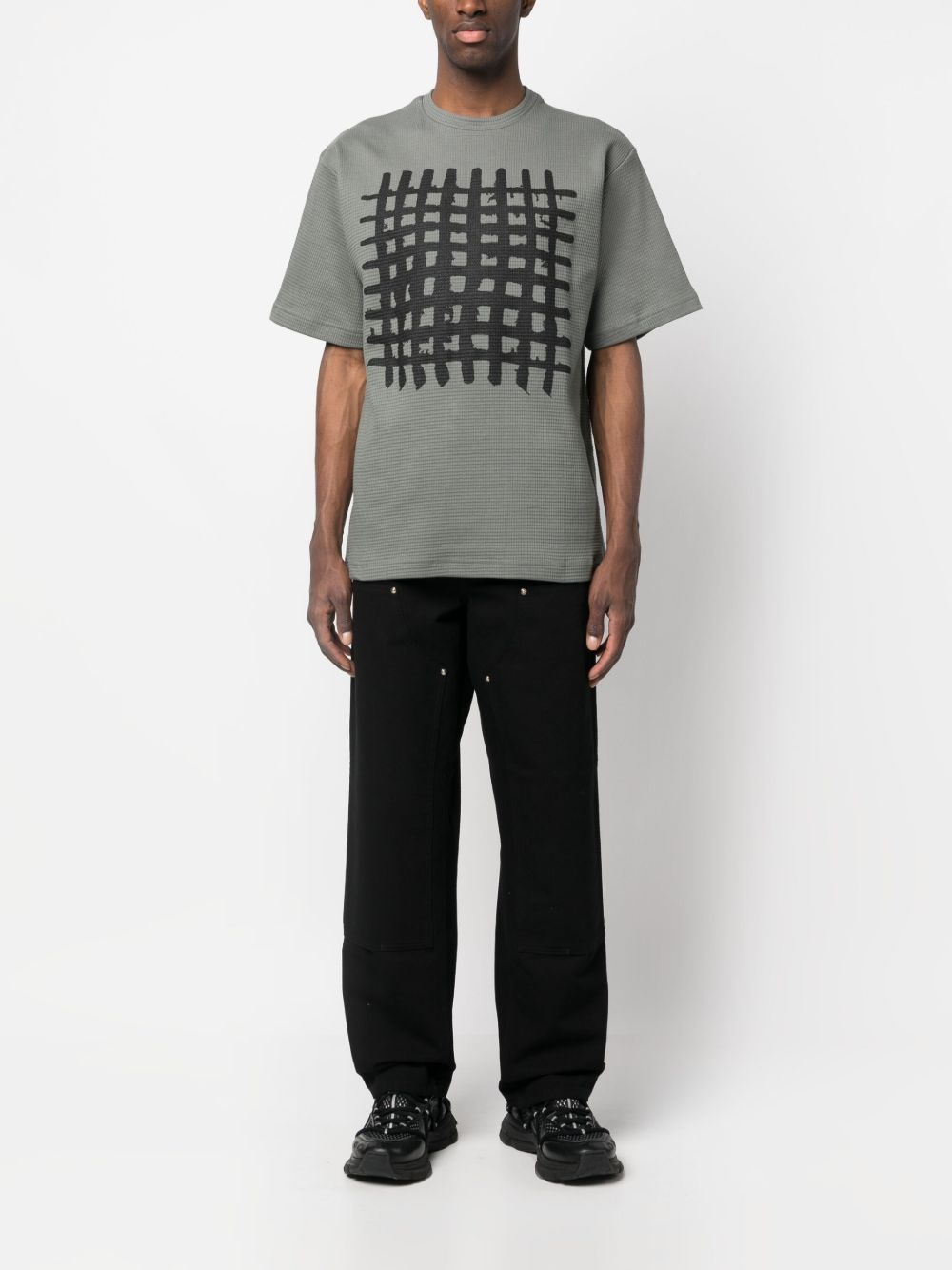 grid-print cotton T-shirt - 2